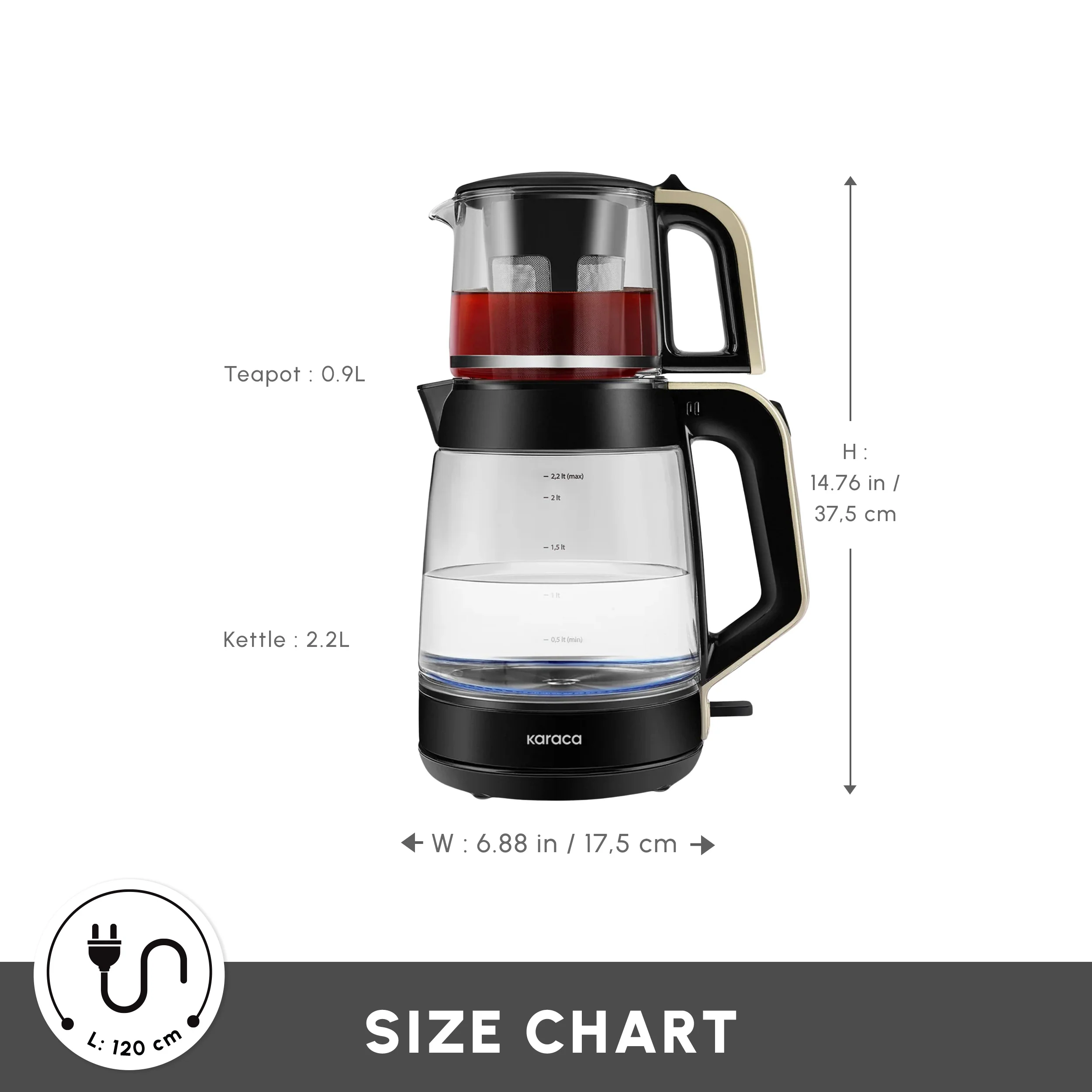 Karaca Glass Tea XL 2 in 1 Tea Maker Kettle, 1900W, Cream - Image 2