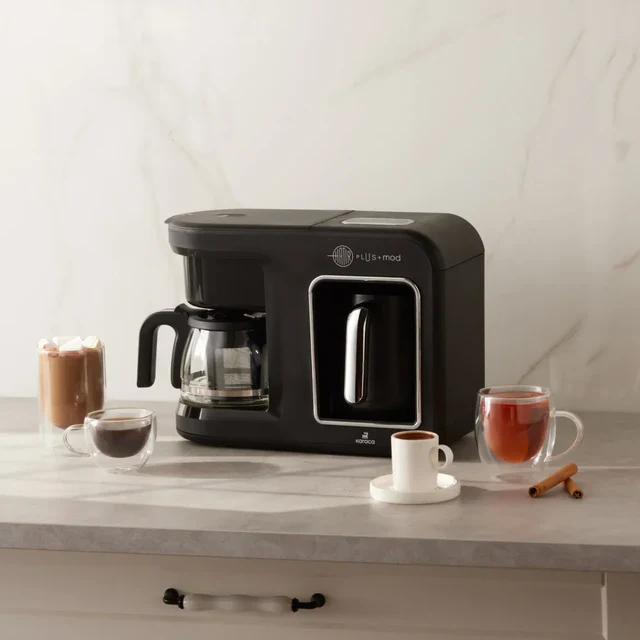 Karaca Hatır Plus Mod 5 in 1 Essential Tea, Coffee Maker and Milk Steamer, 1400W, Black Chrome