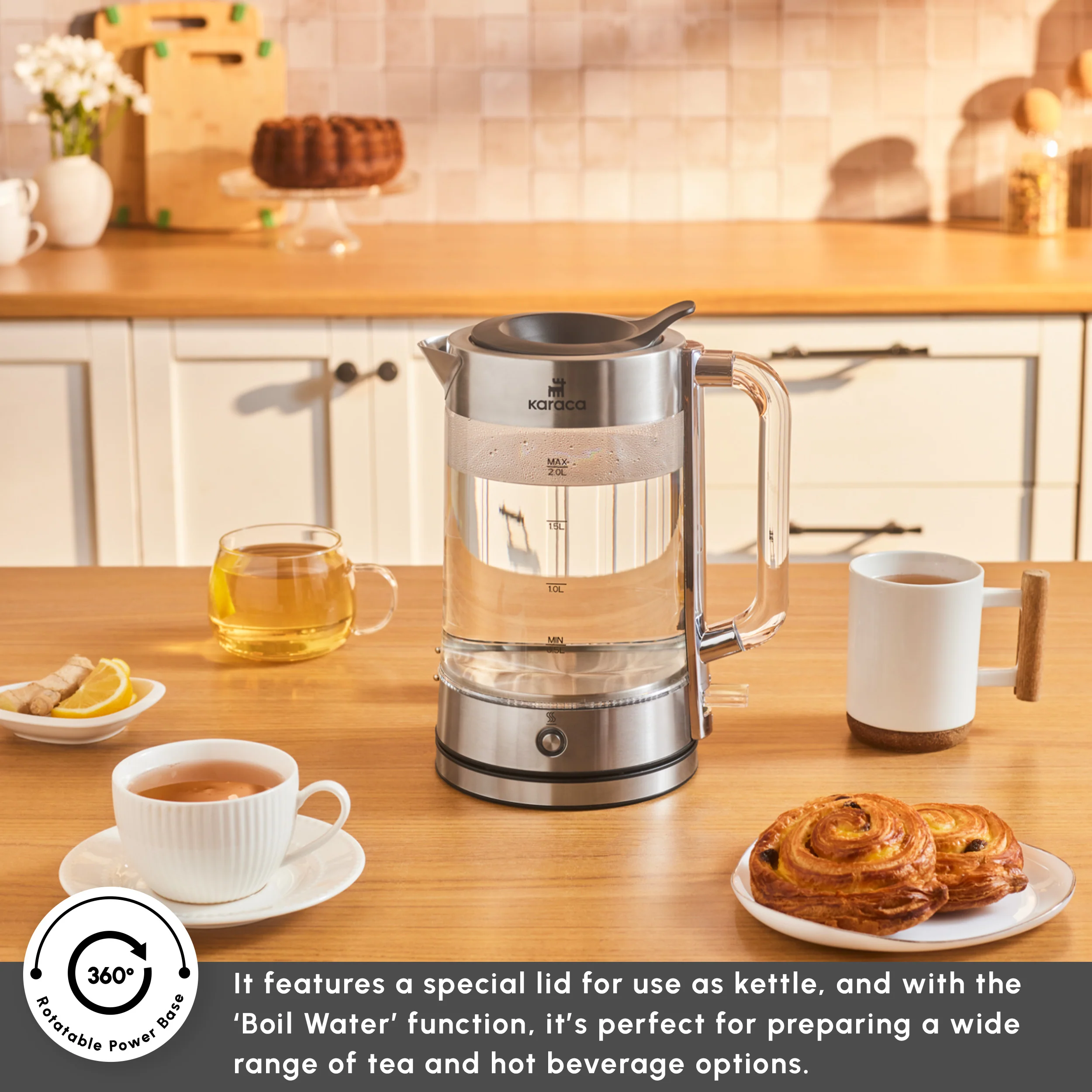 Karaca Luma Glass Large Tea Maker Kettle, 2,8L, 2200W, Clear - Image 6