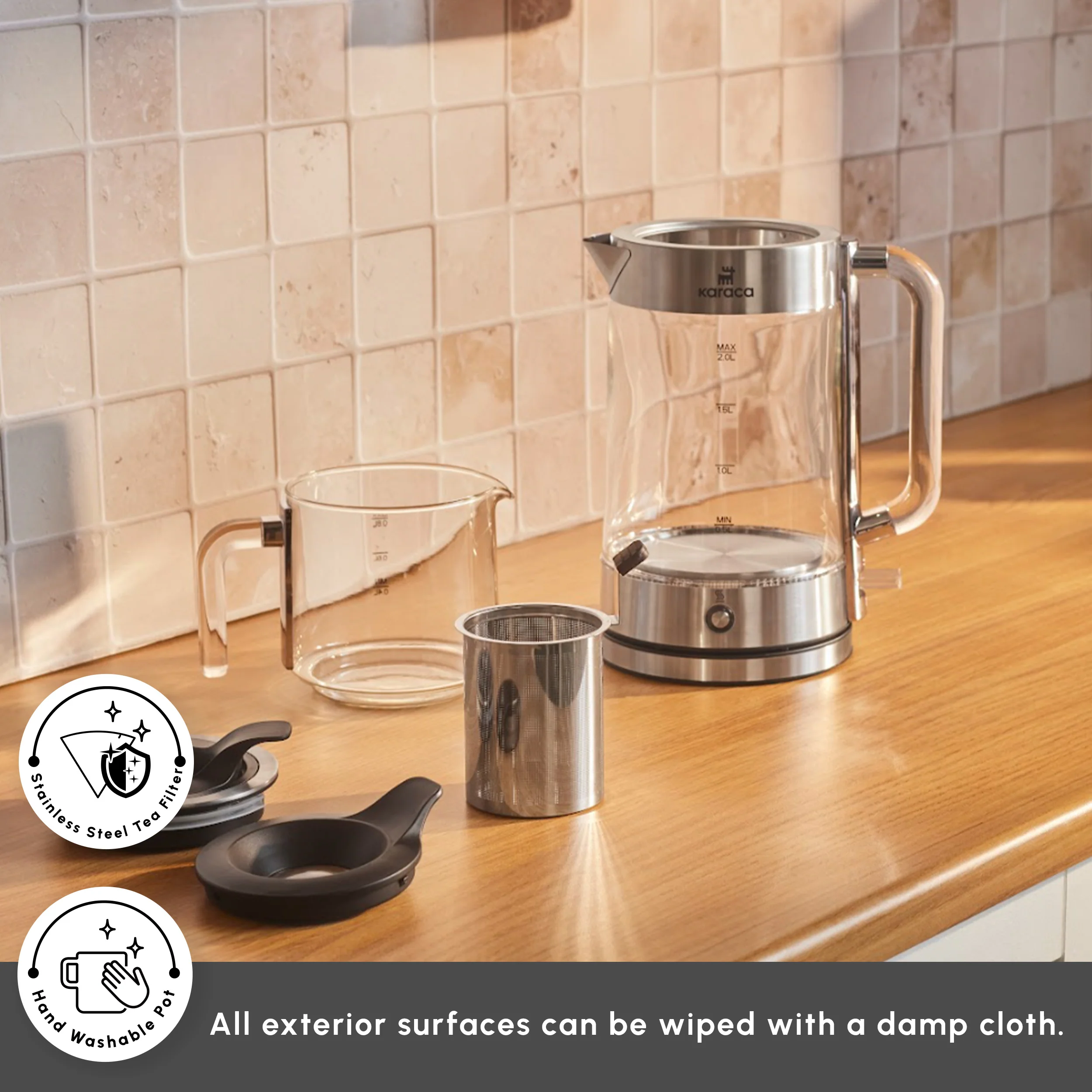 Karaca Luma Glass Large Tea Maker Kettle, 2,8L, 2200W, Clear - Image 7