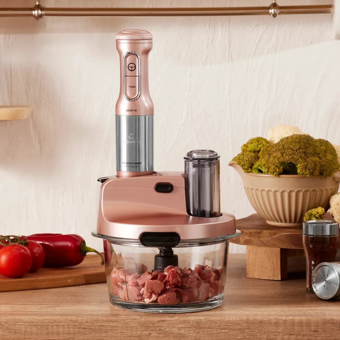 Karaca Mastermaid ProSteel Glass 8 in 1 Food Processor, 2500W, Rosegold - Image 5