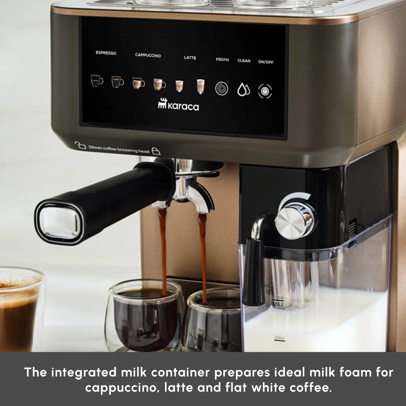 Karaca MyCaffe Barista S10 Espresso, Latte & Cappuccino Coffee Machine with Integrated Milk Tank, 1,8L, 1350W, Walnut Brown - Image 7