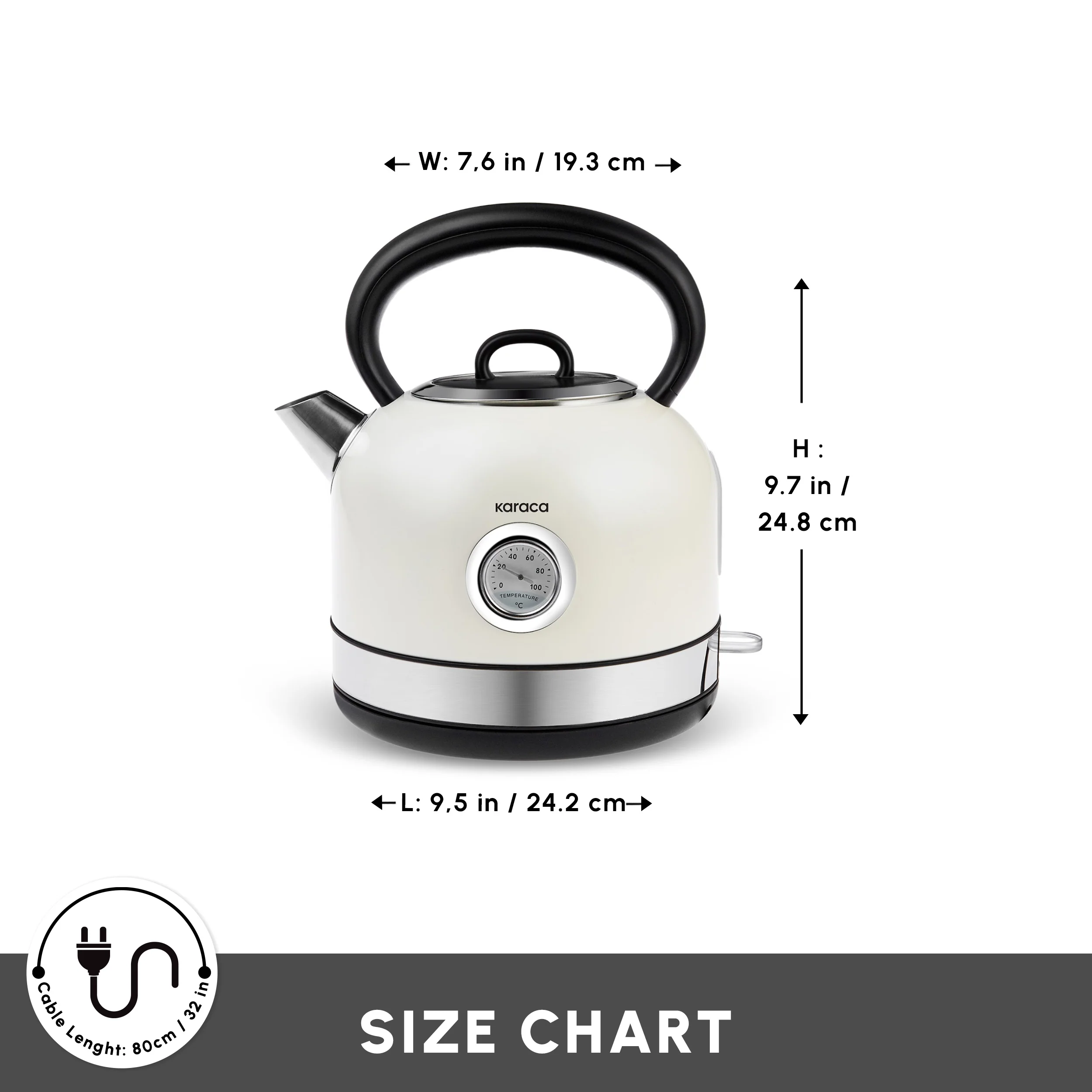 Karaca Retro 2202 Electiric Kettle, 2200W, 1,7L, Cream - Image 2