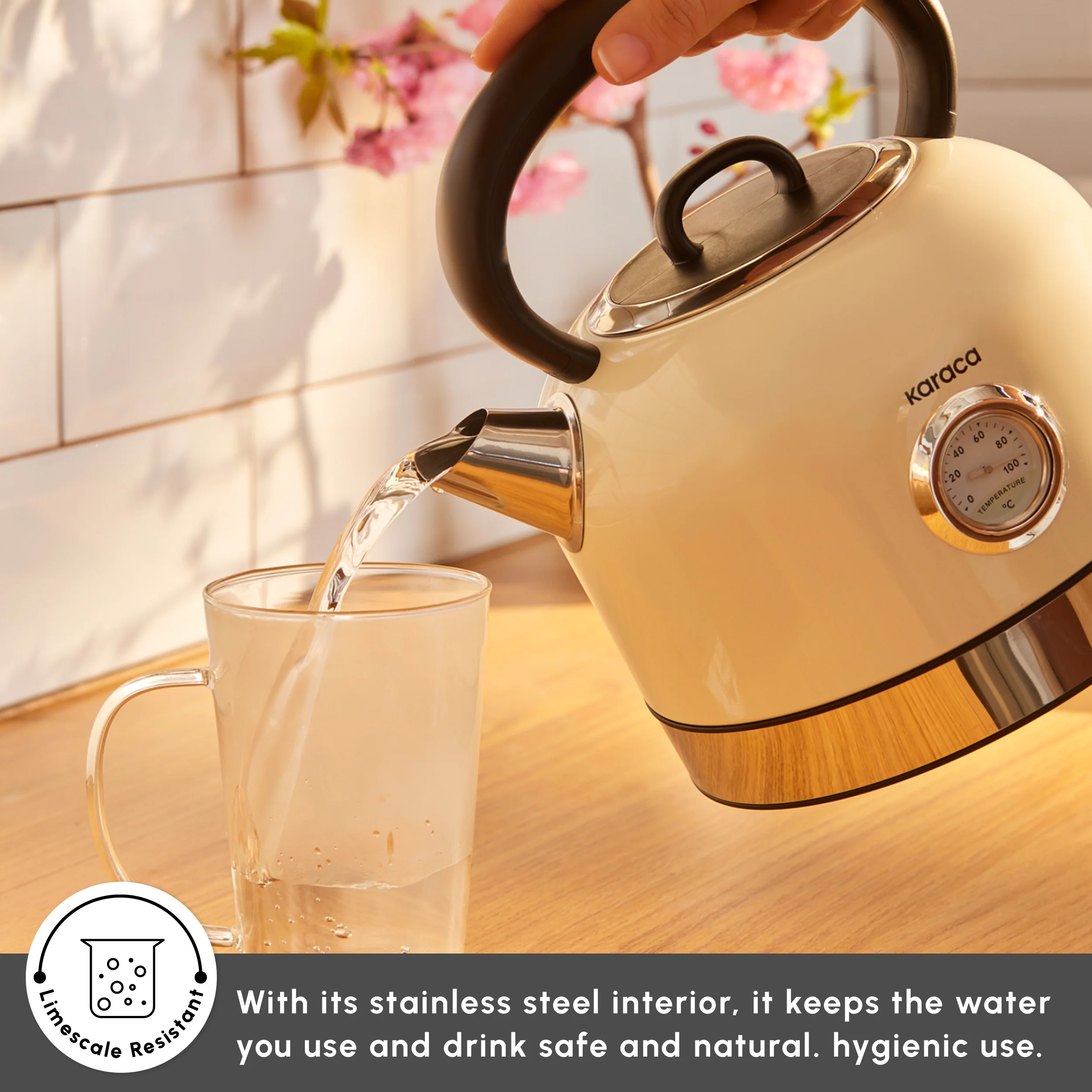 Karaca Retro 2202 Electiric Kettle, 2200W, 1,7L, Cream - Image 5