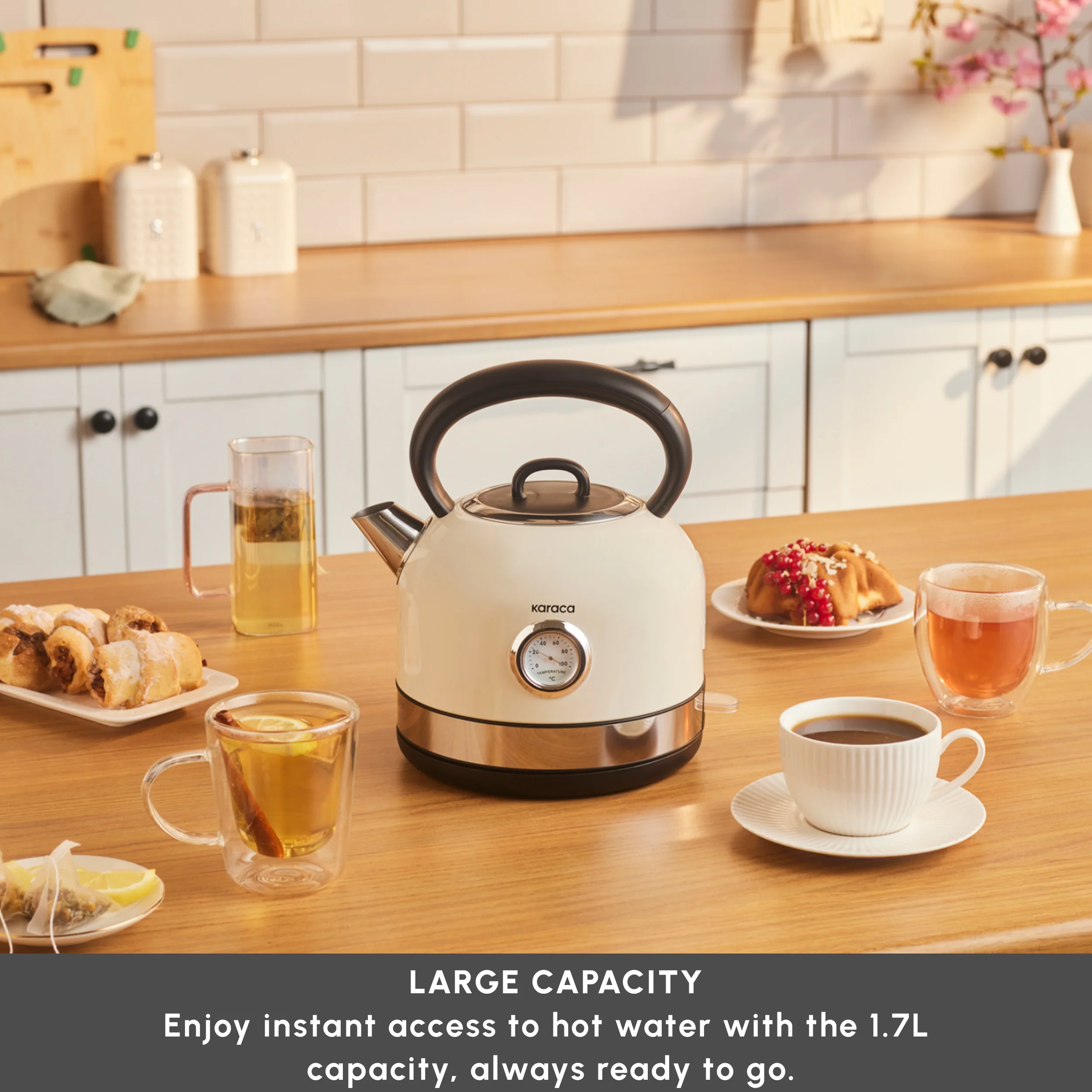 Karaca Retro 2202 Electiric Kettle, 2200W, 1,7L, Cream - Image 7