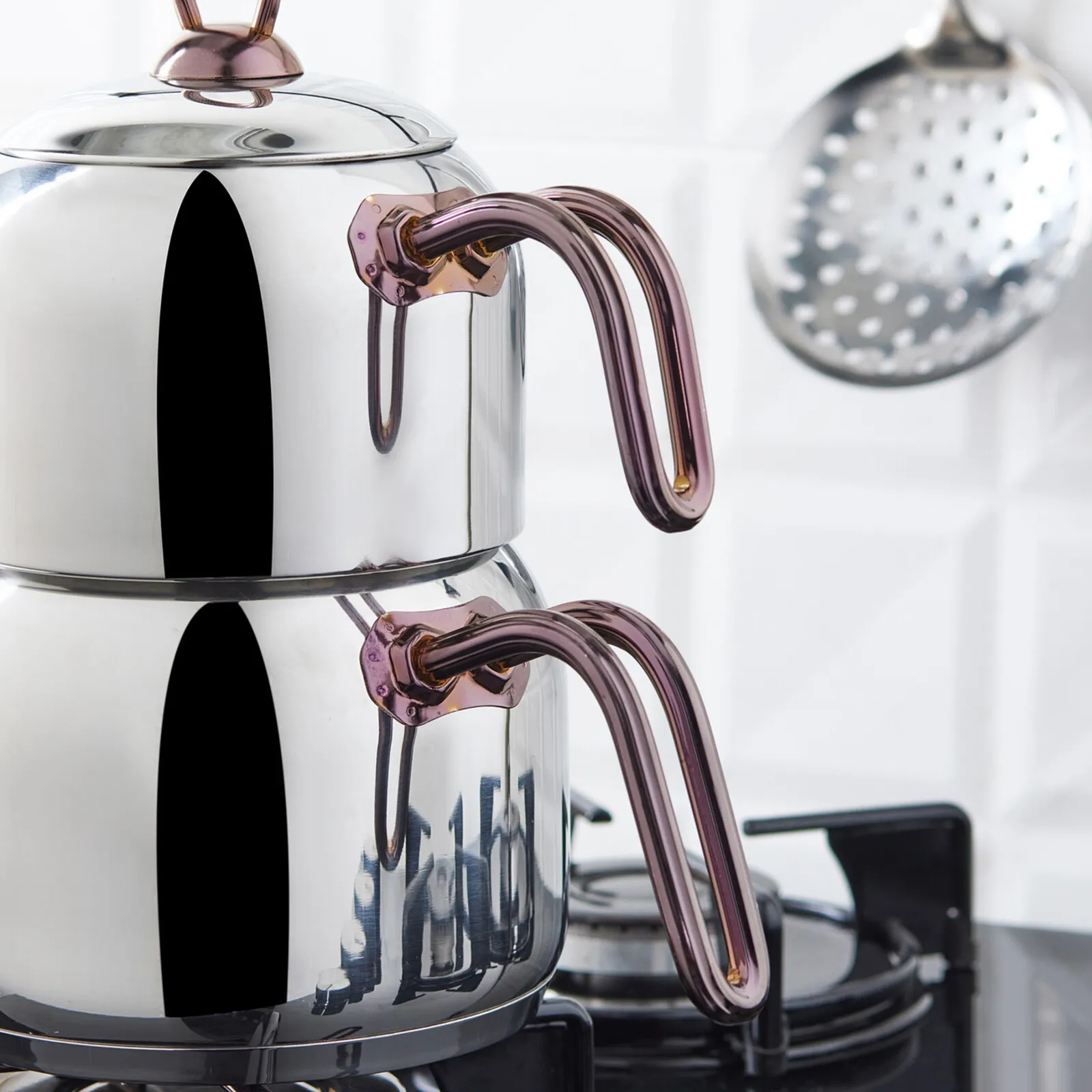 Karaca Urban Stainless Steel Induction Teapot Set, Medium, Rosegold Silver - Image 3