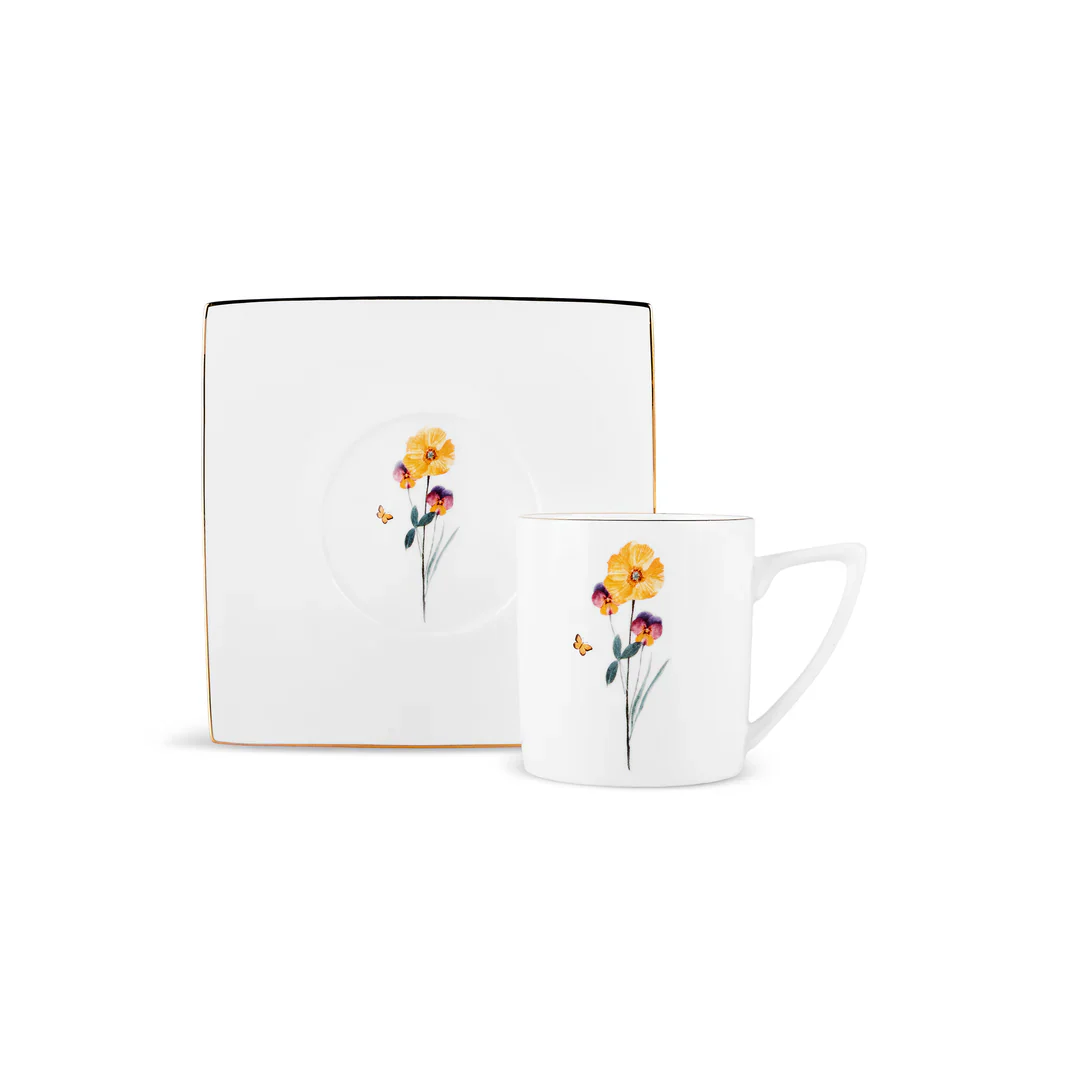 Karaca Valencia 12-Piece Bone China Tea Cup and Saucer Set for 6 People, 190 ml, Multi - Image 7