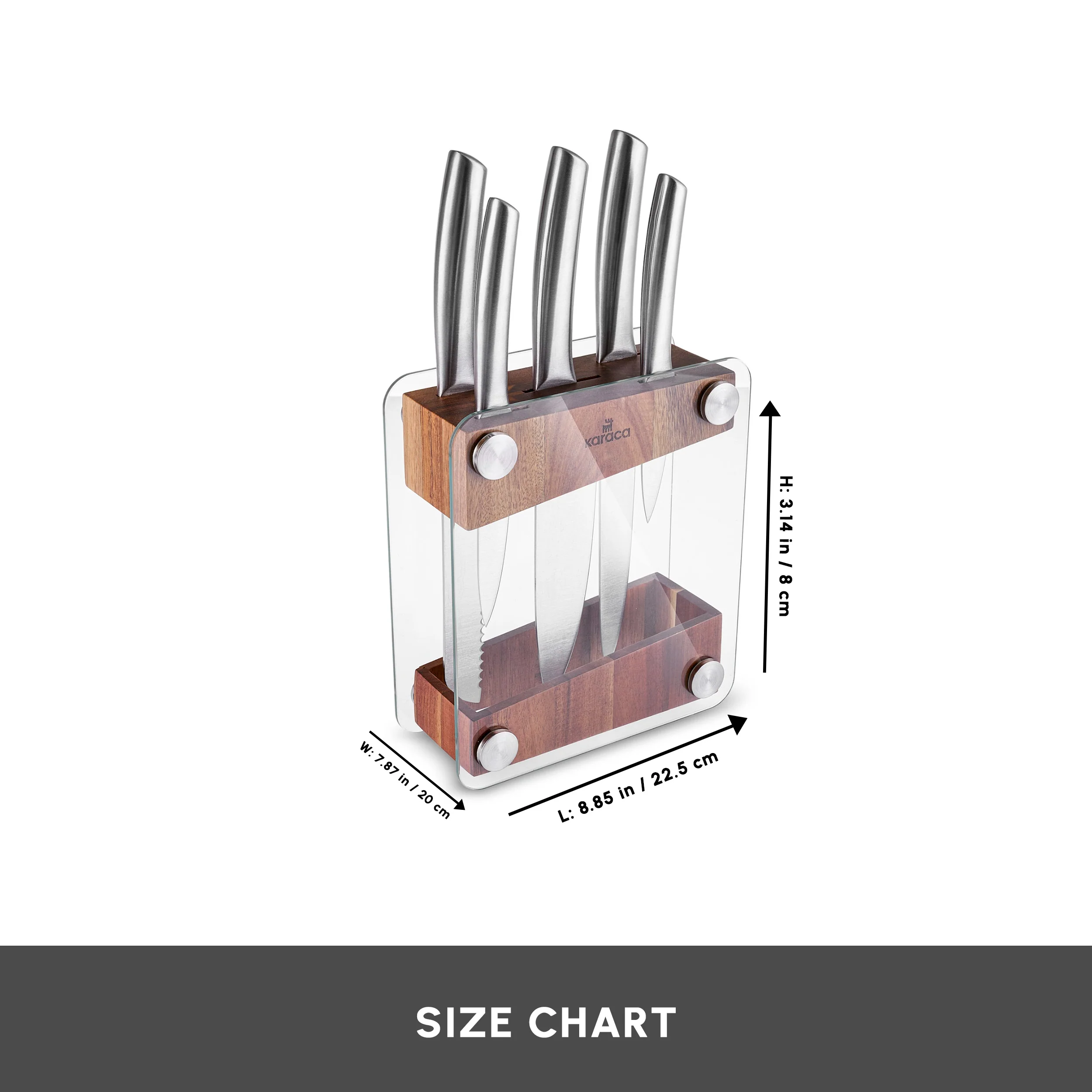 Karaca Venus 6 Piece Knife Block Set, Silver - Image 3