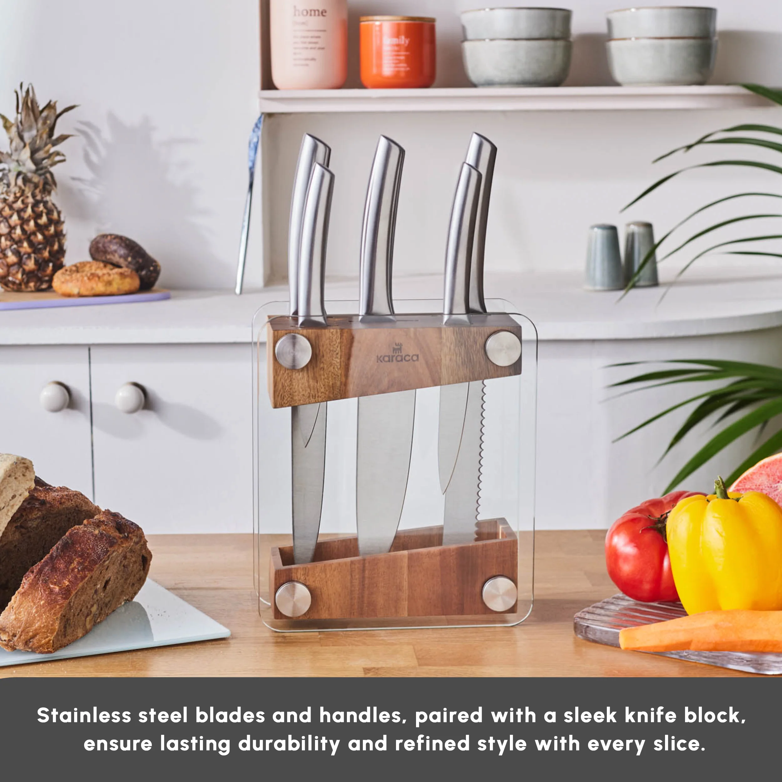 Karaca Venus 6 Piece Knife Block Set, Silver - Image 4