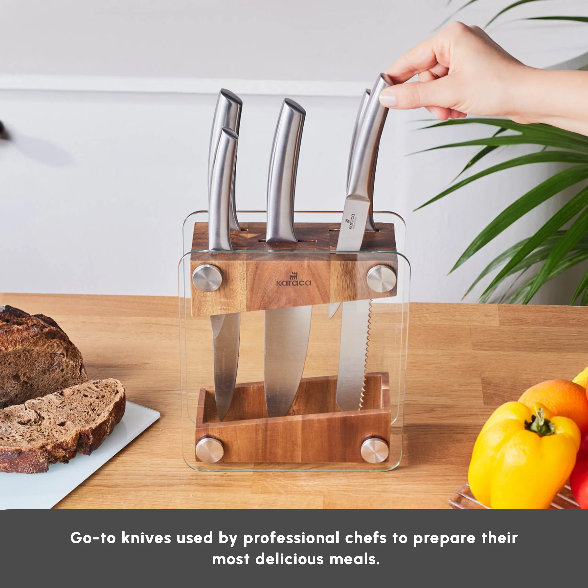 Karaca Venus 6 Piece Knife Block Set, Silver - Image 5