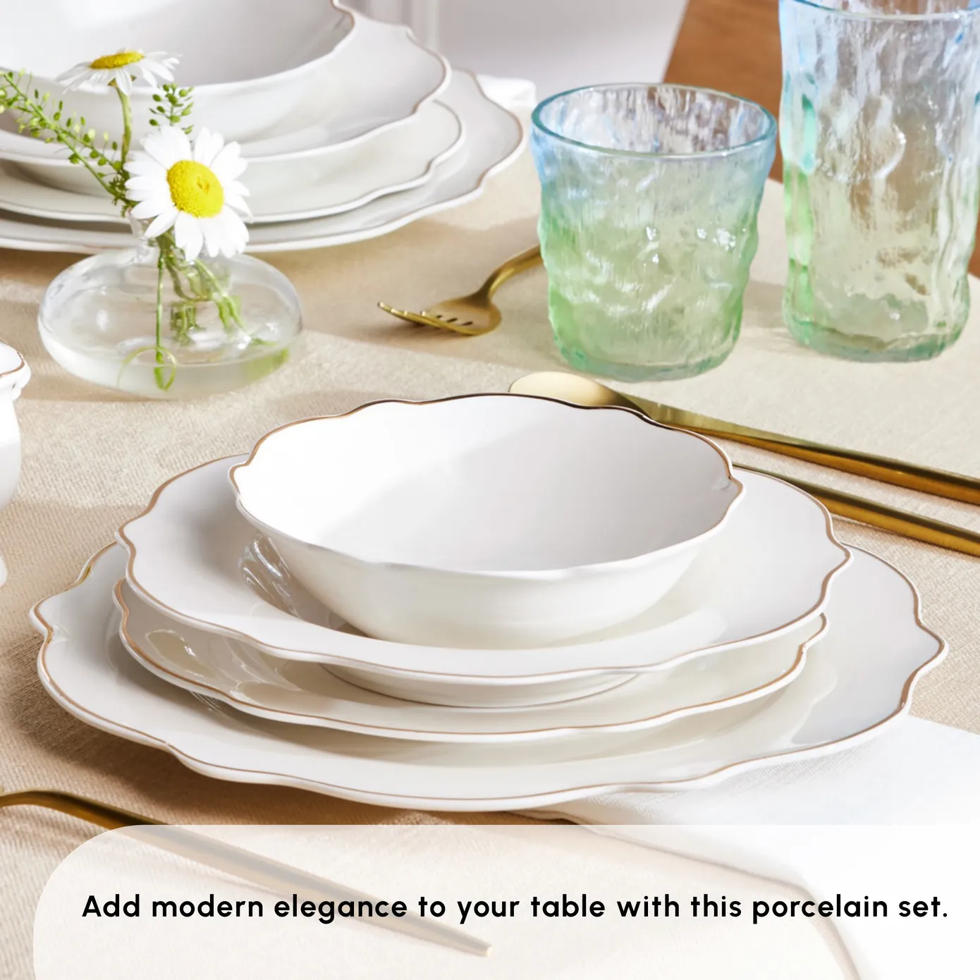 Karaca Vera 84-Piece Porcelain Dinner Set for 12 People, White Gold - Image 4
