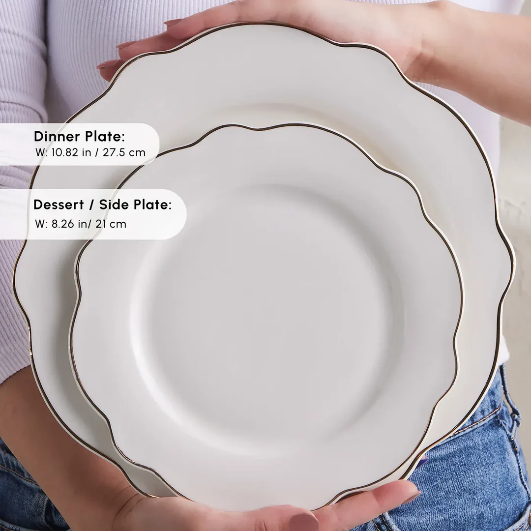 Karaca Vera Gold 59-Piece Half Square Porcelain Dinner Set for 12 People, Gold - Image 5
