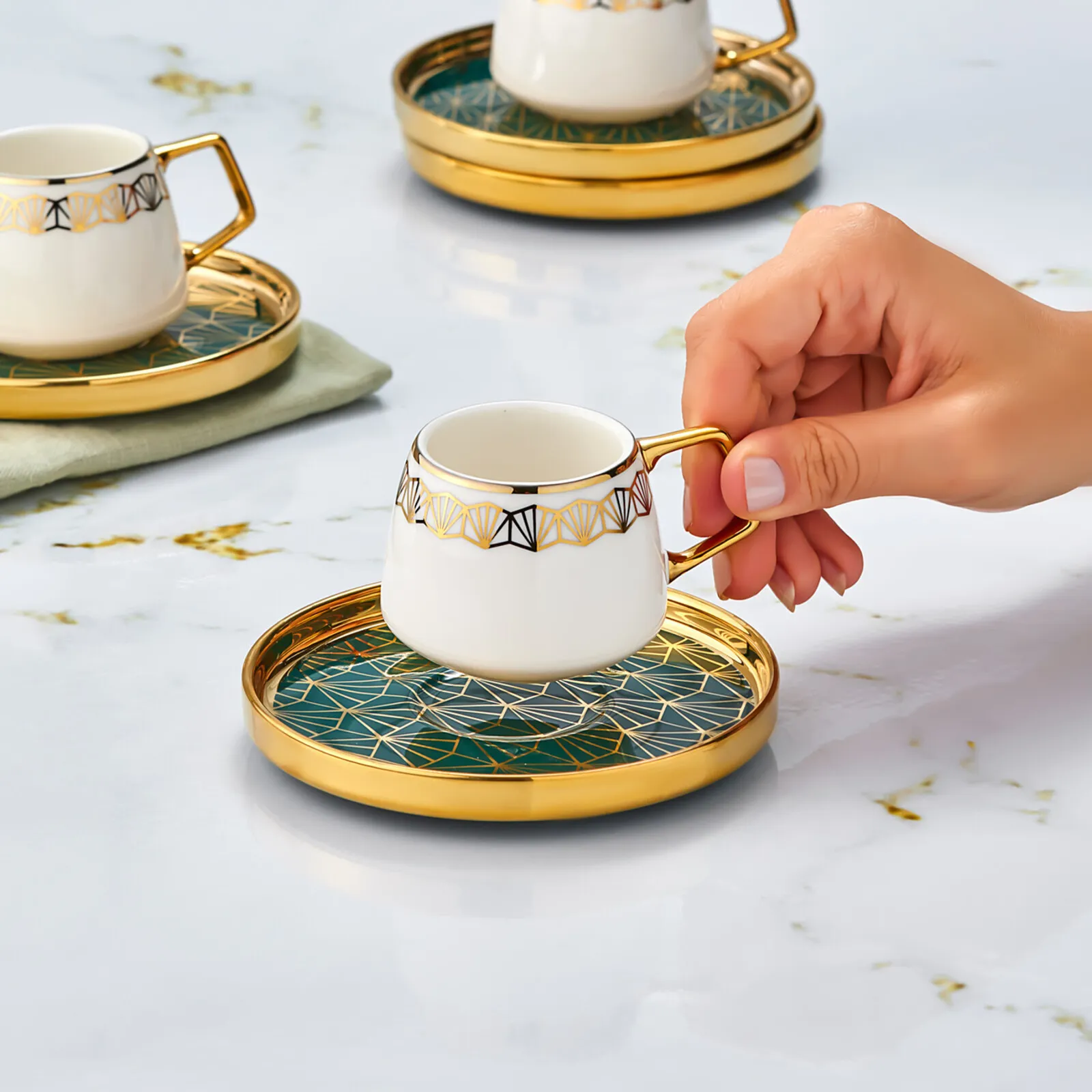 Karaca Verde 12-Piece Porcelain Espresso Turkish Coffee Cup Set for 6 People, 100ml, Multi - Image 3