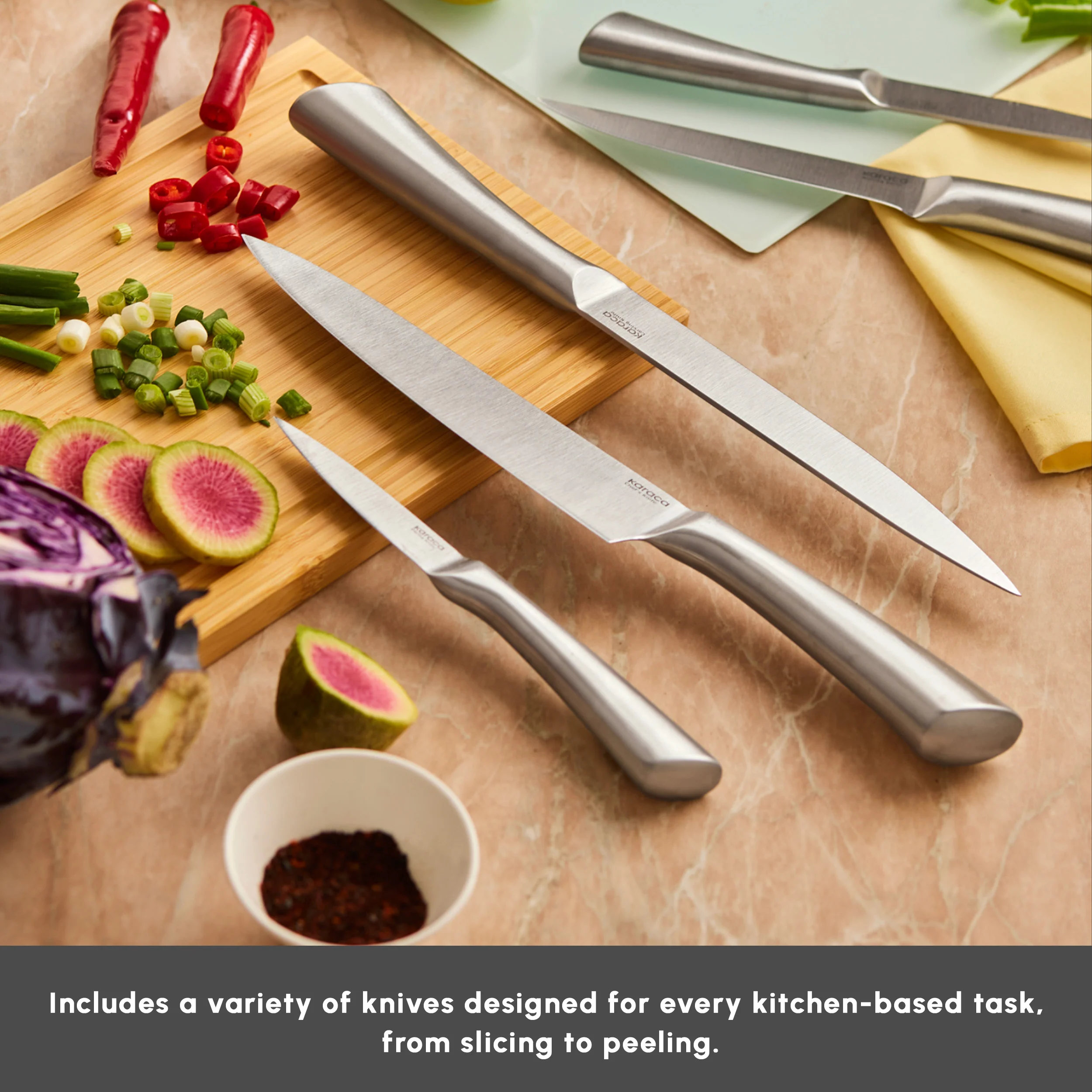 Karaca Vigor 7-Piece Knife Set and Chopping Board, Wood - Image 6