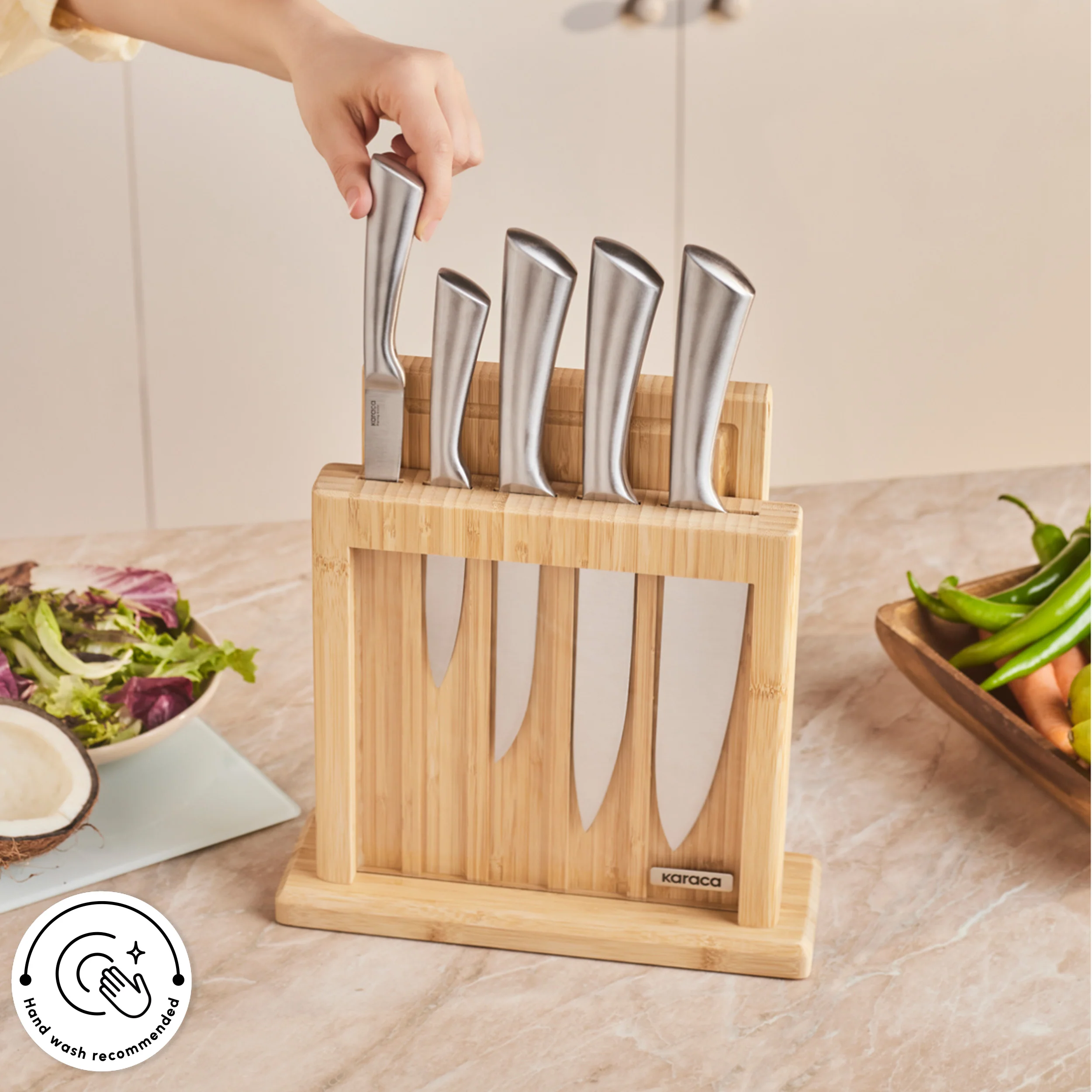 Karaca Vigor 7-Piece Knife Set and Chopping Board, Wood - Image 8