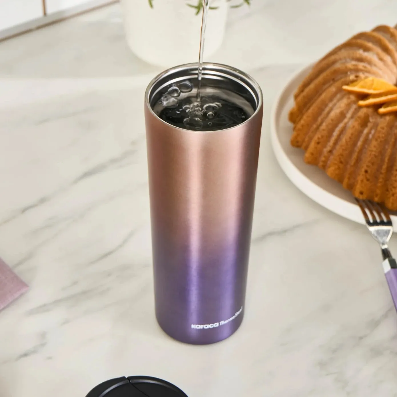 Karaca Violet Stainless Steel Flask, 450ml, Multi - Image 4