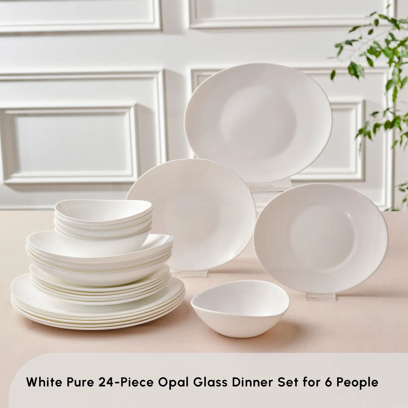 Karaca White Pure 24-Piece Opal Glass Dinner Set for 6 People, White - Image 3