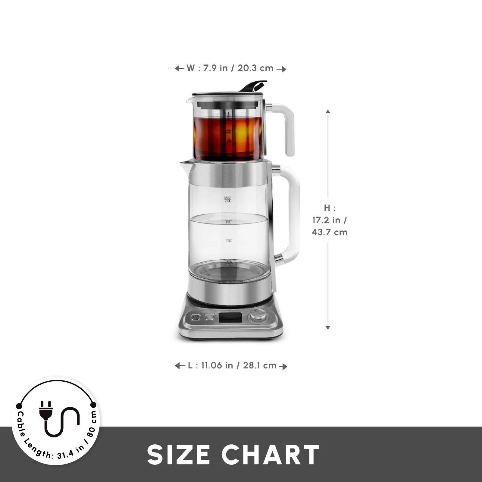 Karaca x by Refika XL Glass Tea Maker and Kettle, 2200W, 2,8L, Inox - Image 2