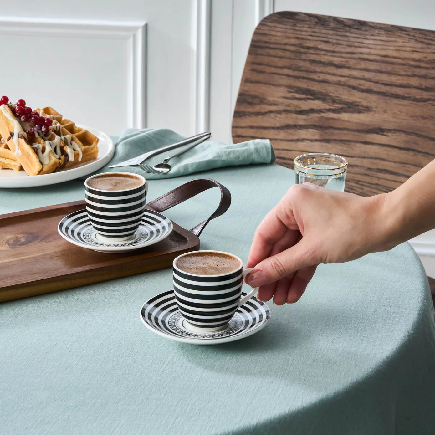 Karaca Yaren 4-Piece Bone China Turkish Coffee Cup Set for 2 People, 80ml, Black - Image 2