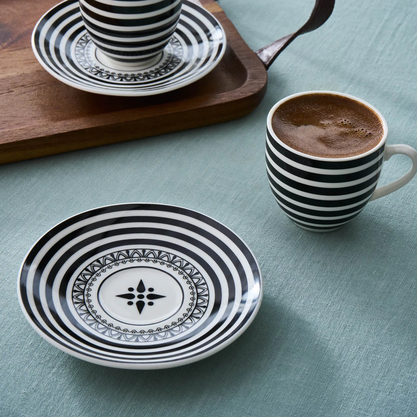 Karaca Yaren 4-Piece Bone China Turkish Coffee Cup Set for 2 People, 80ml, Black - Image 3