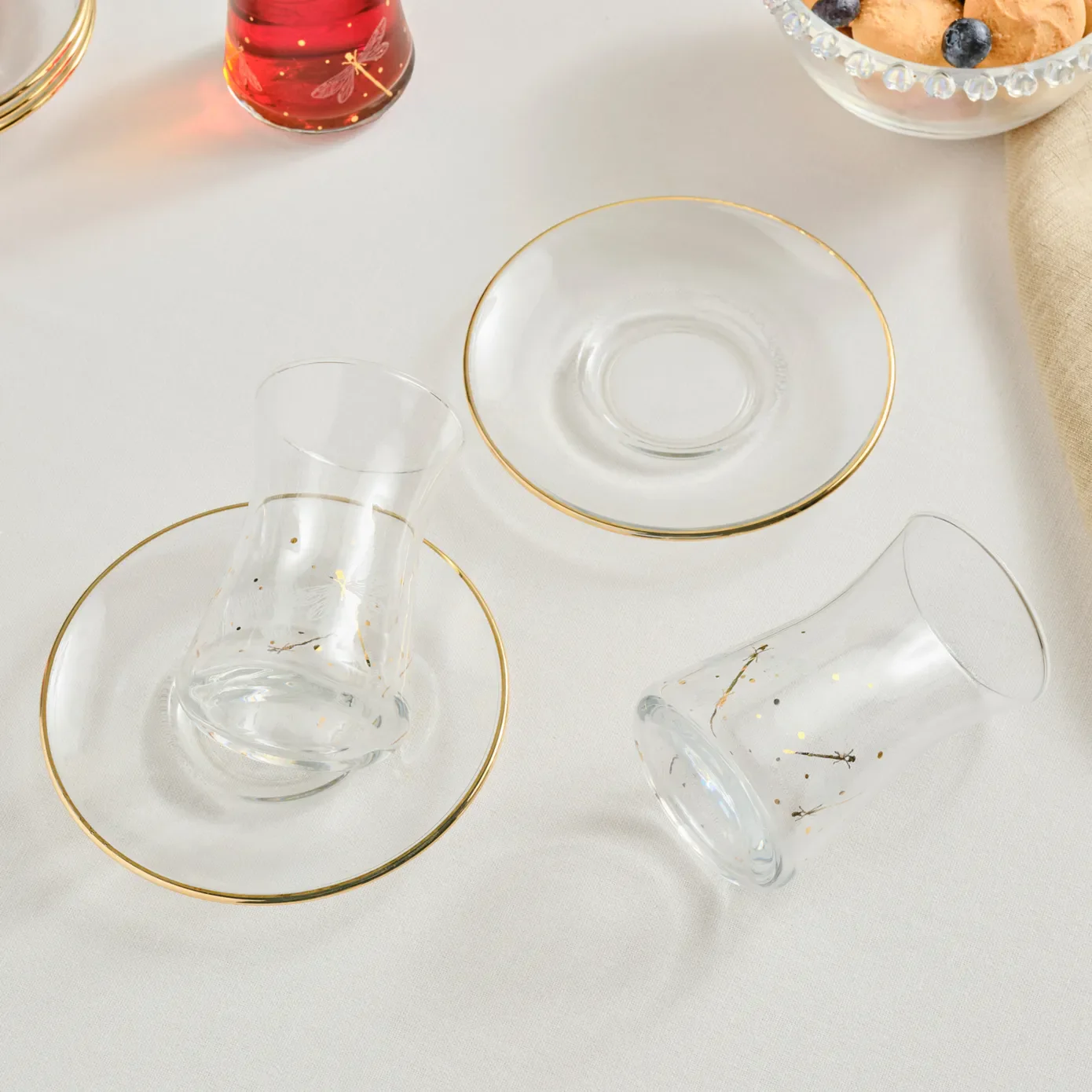 Karaca Yusufçuk 12-Piece Glass Turkish Tea Set for 6 People, 170ml, Gold - Image 5