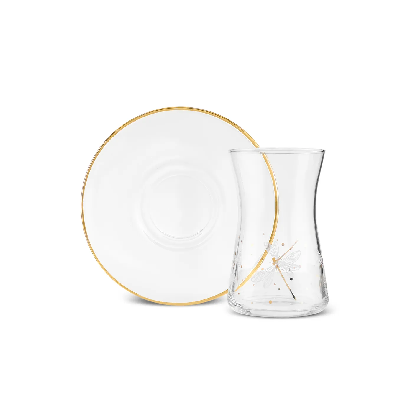 Karaca Yusufçuk 12-Piece Glass Turkish Tea Set for 6 People, 170ml, Gold - Image 8