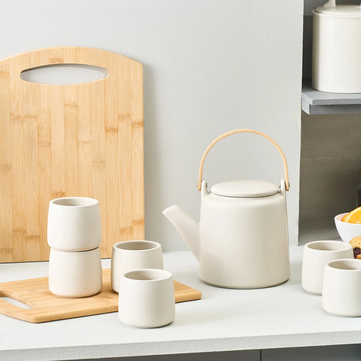 Karaca Yuuki 7-Piece Ceramic Tea Cup Set for 6 People, Beige - Image 2