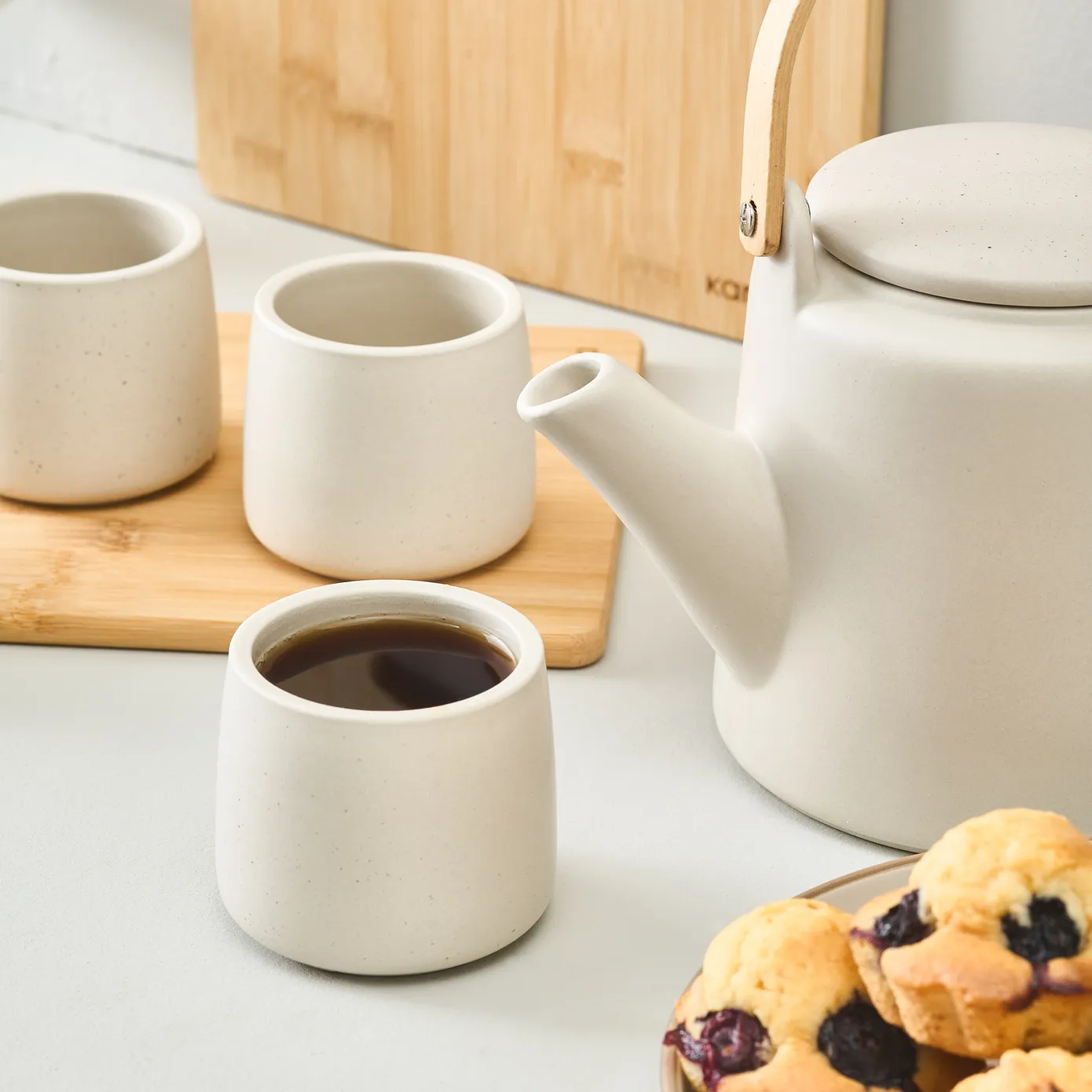 Karaca Yuuki 7-Piece Ceramic Tea Cup Set for 6 People, Beige - Image 3