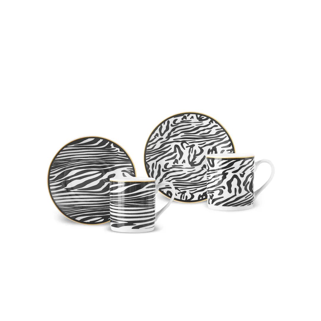 Karaca Zebra In Savanna 4-Piece Espresso Turkish Coffee Cup Set for 2 People