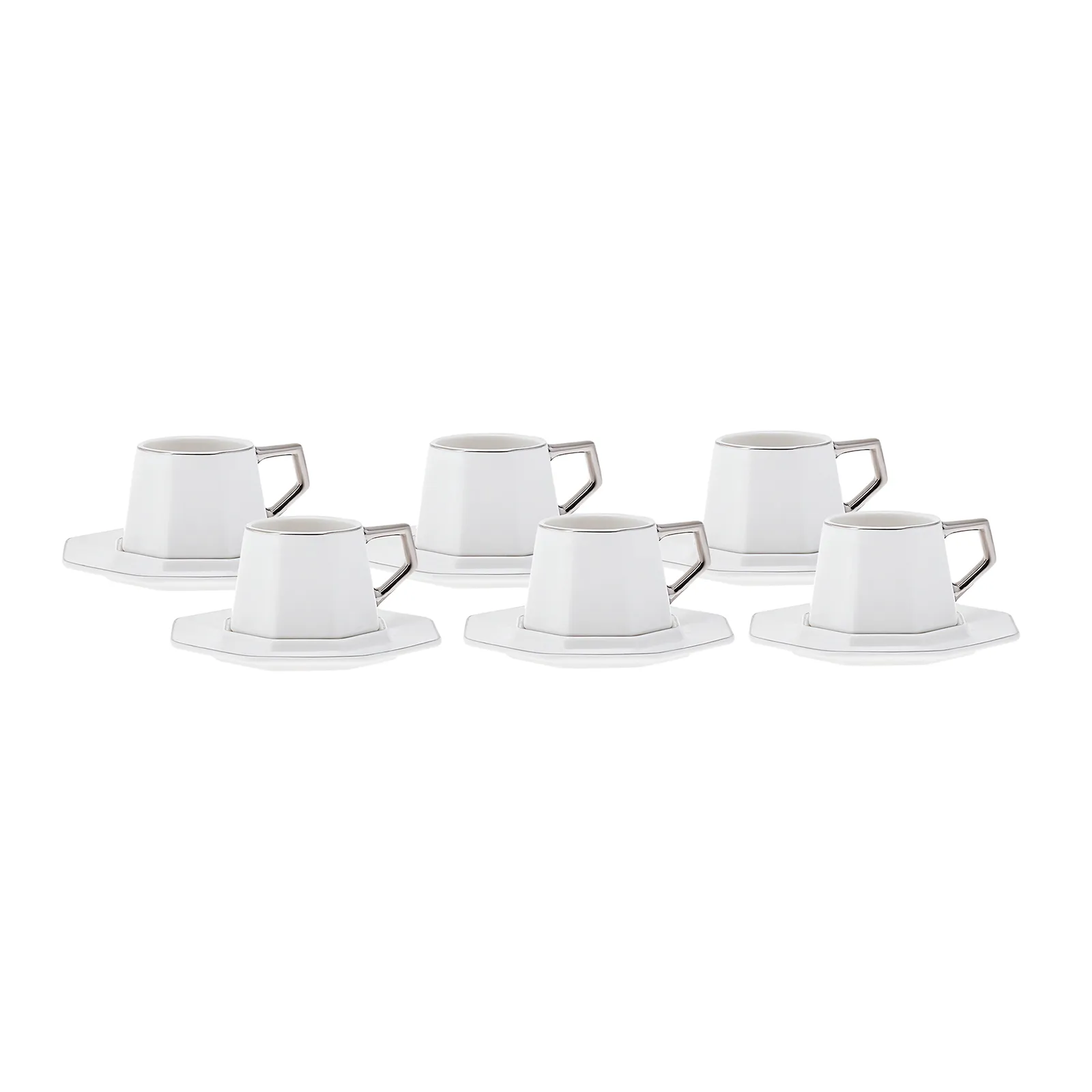 Karaca Zeher 12-Piece Porcelain Espresso Turkish Coffee Cup Set for 6 People, 90ml, White Silver - Image 4