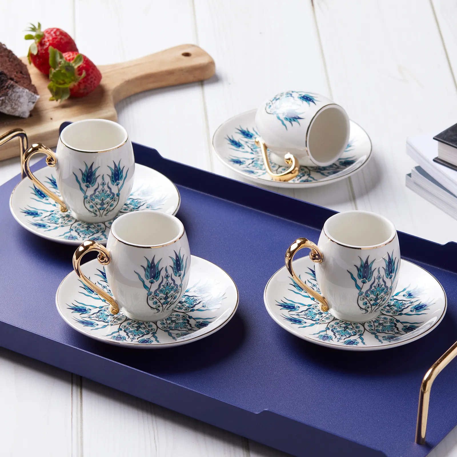 Karaca İznik 12-Piece Porcelain Porcelain Espresso Turkish Coffee Cup Set for 6 People, 90ml, Multi