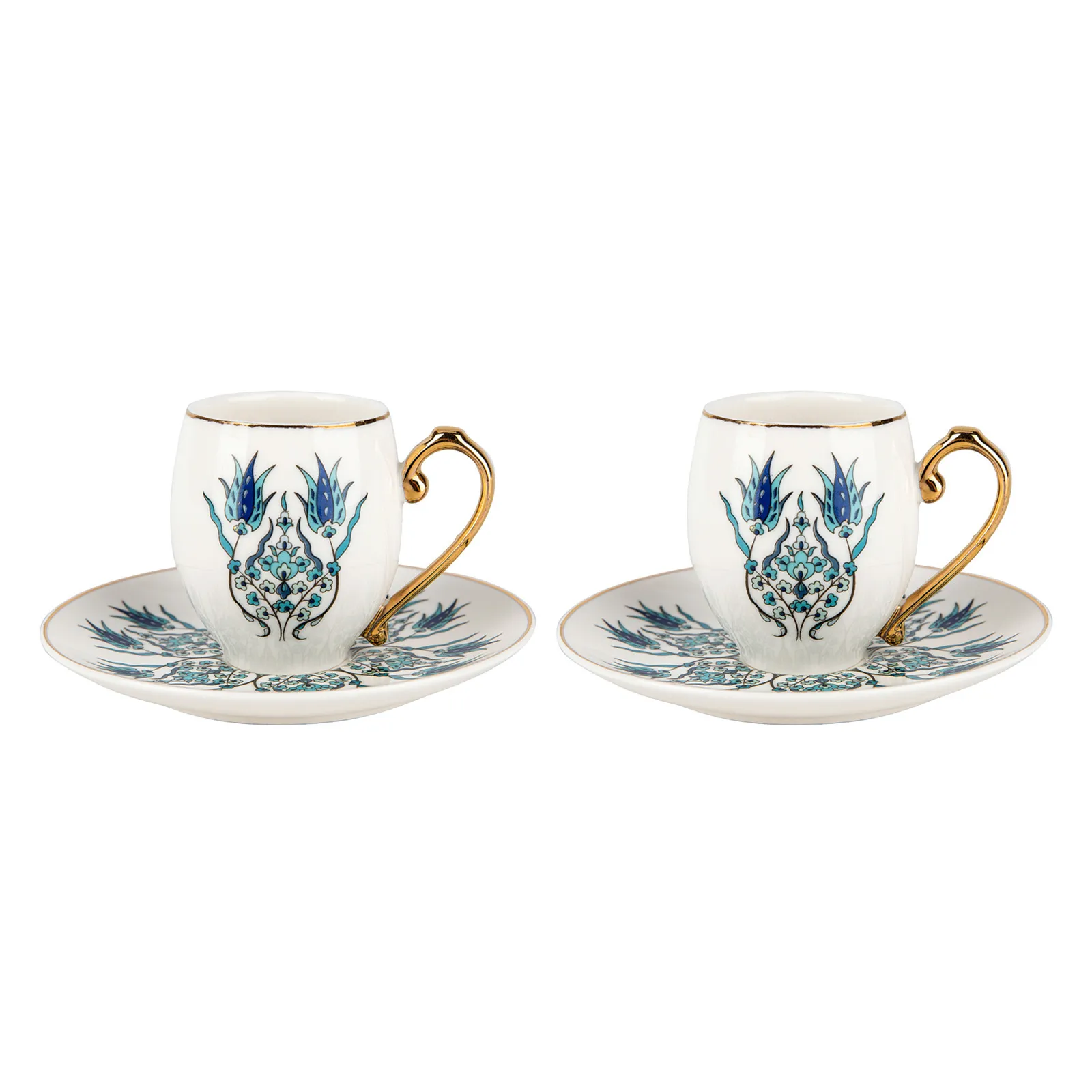 Karaca İznik 4-Piece Porcelain Espresso Turkish Coffee Cup Set for 2 People, 80ml, White Blue - Image 3