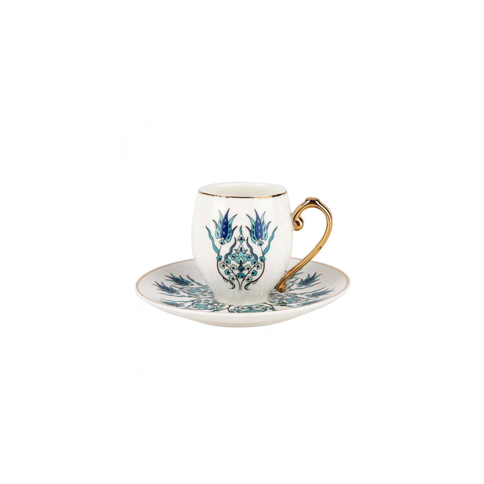 Karaca İznik 4-Piece Porcelain Espresso Turkish Coffee Cup Set for 2 People, 80ml, White Blue - Image 4