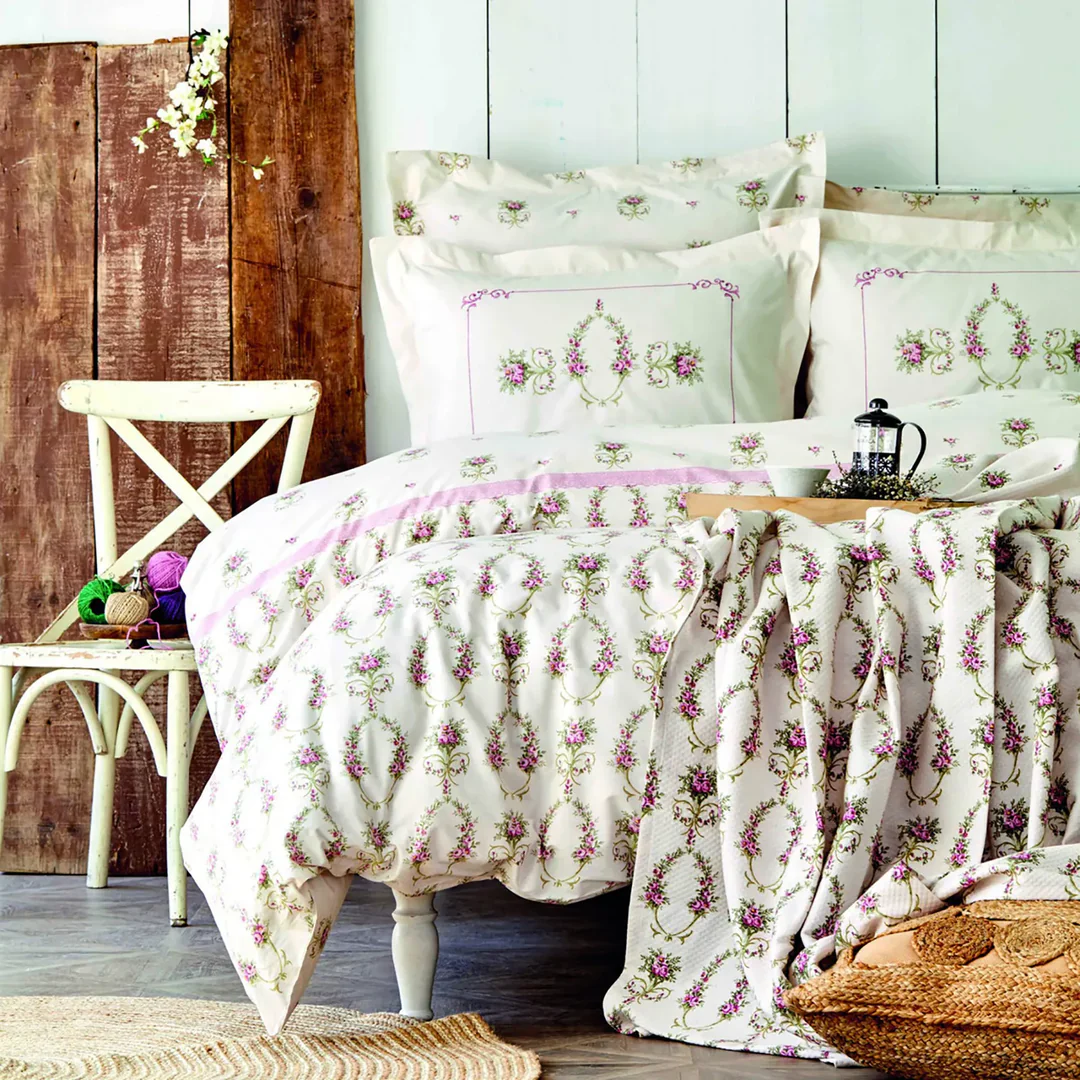 Karaca Home Alfia Powder 100% Turkish Cotton Duvet Cover Set, Double