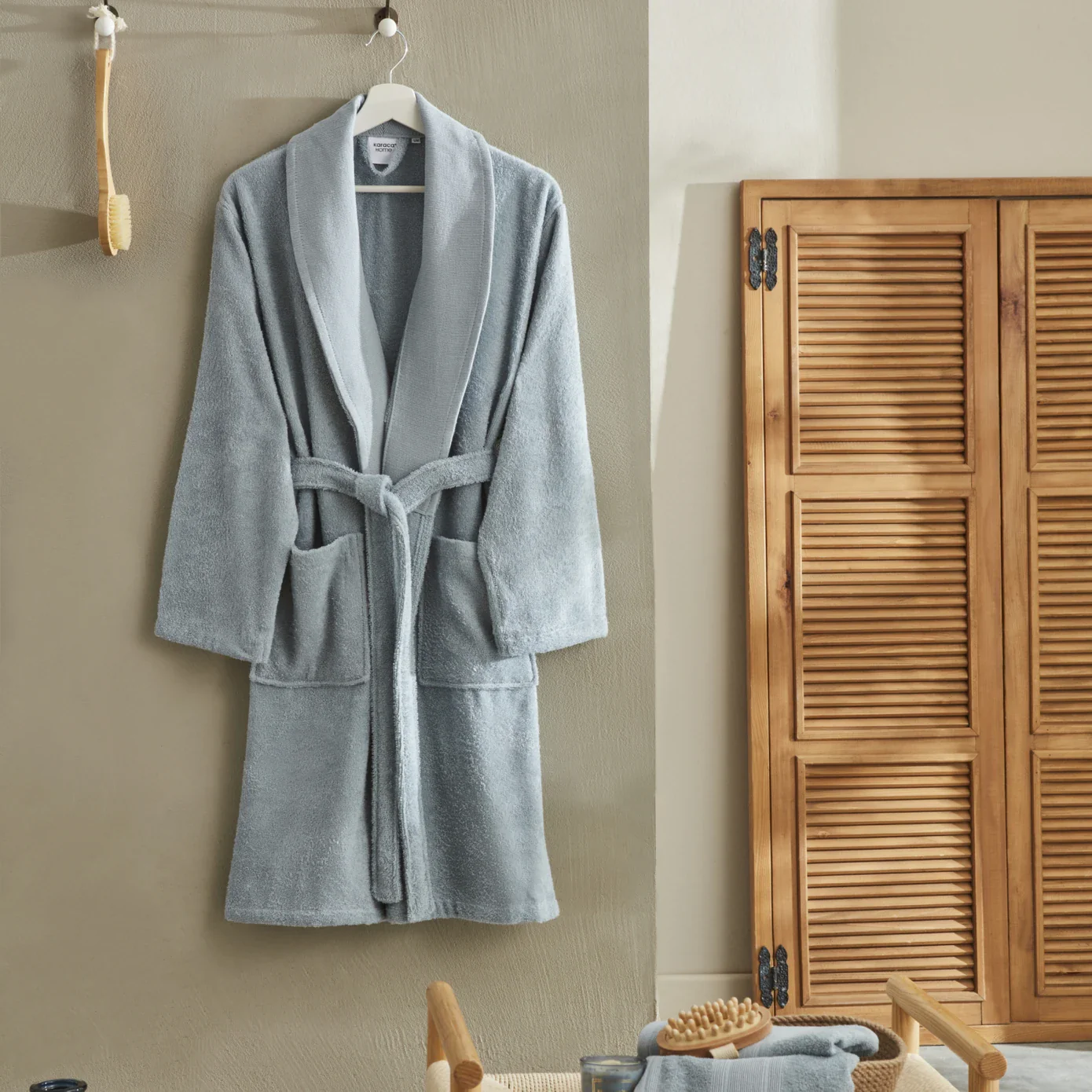 Karaca Home Andy 2-Piece 100% Turkish Cotton Bathrobe Set, L/XL, Blue - Image 2