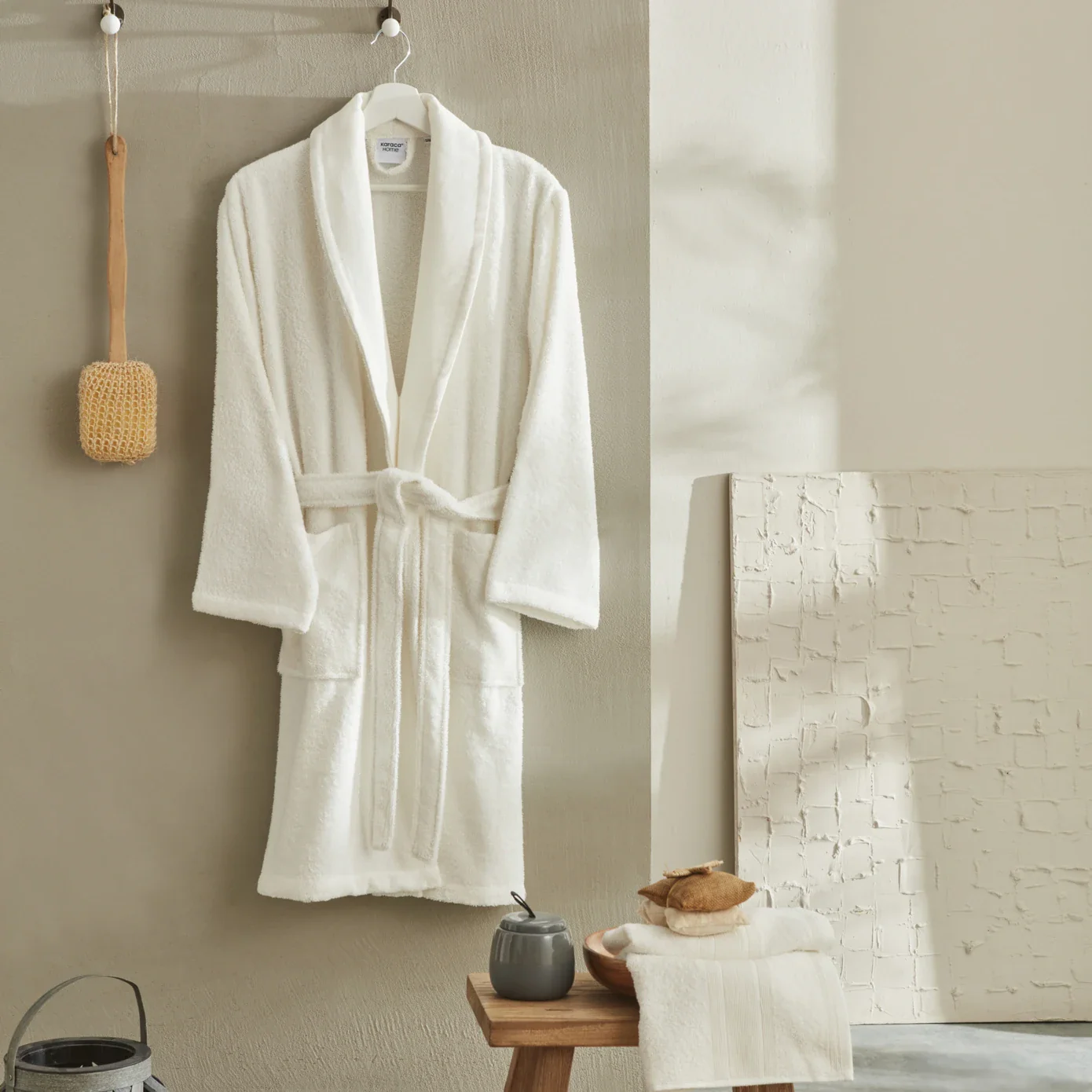 Karaca Home Andy 100% Turkish Cotton Bathrobe Set, L/XL, Offwhite - Image 2