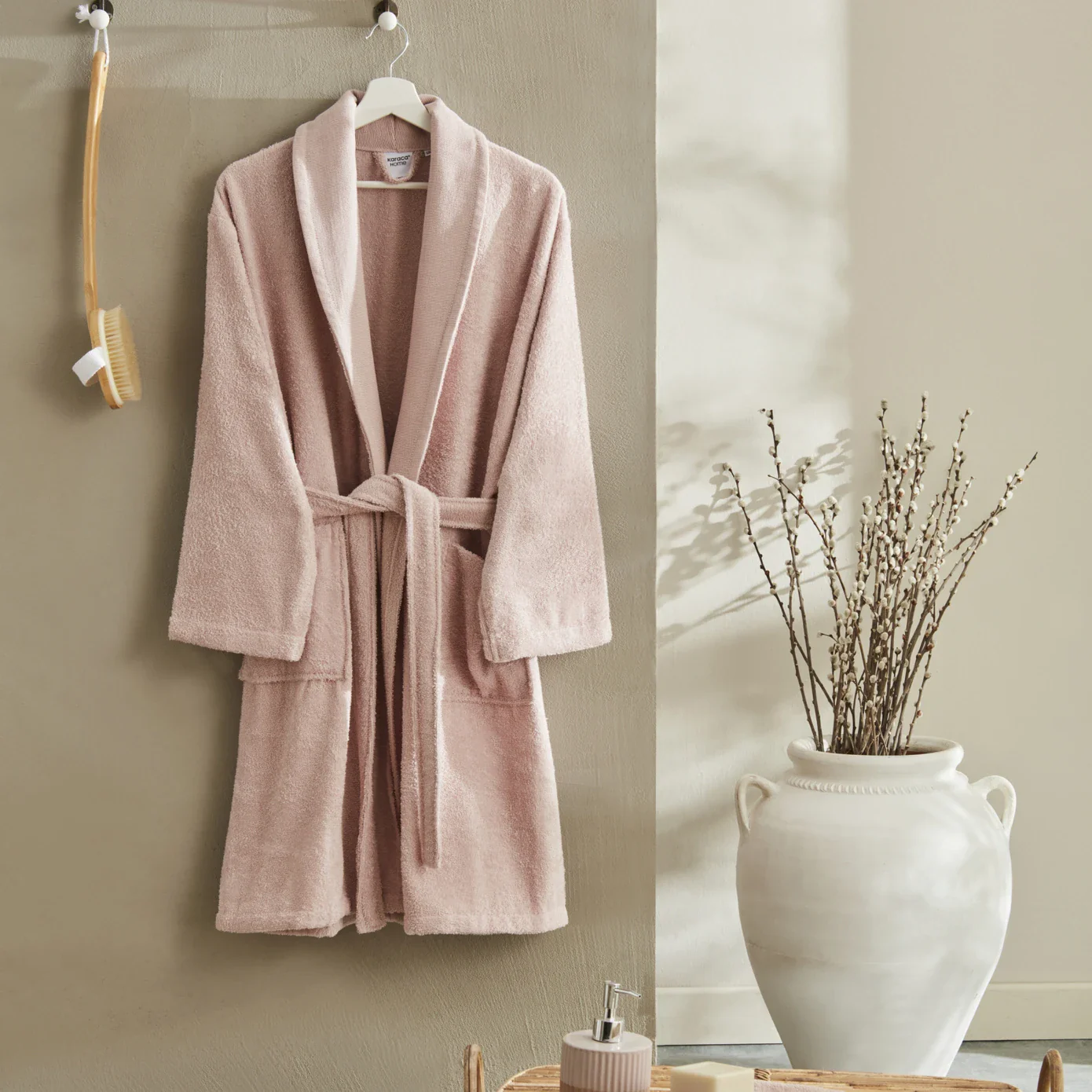 Karaca Home Andy 100% Turkish Cotton Bathrobe Set, L/XL, Powder - Image 2