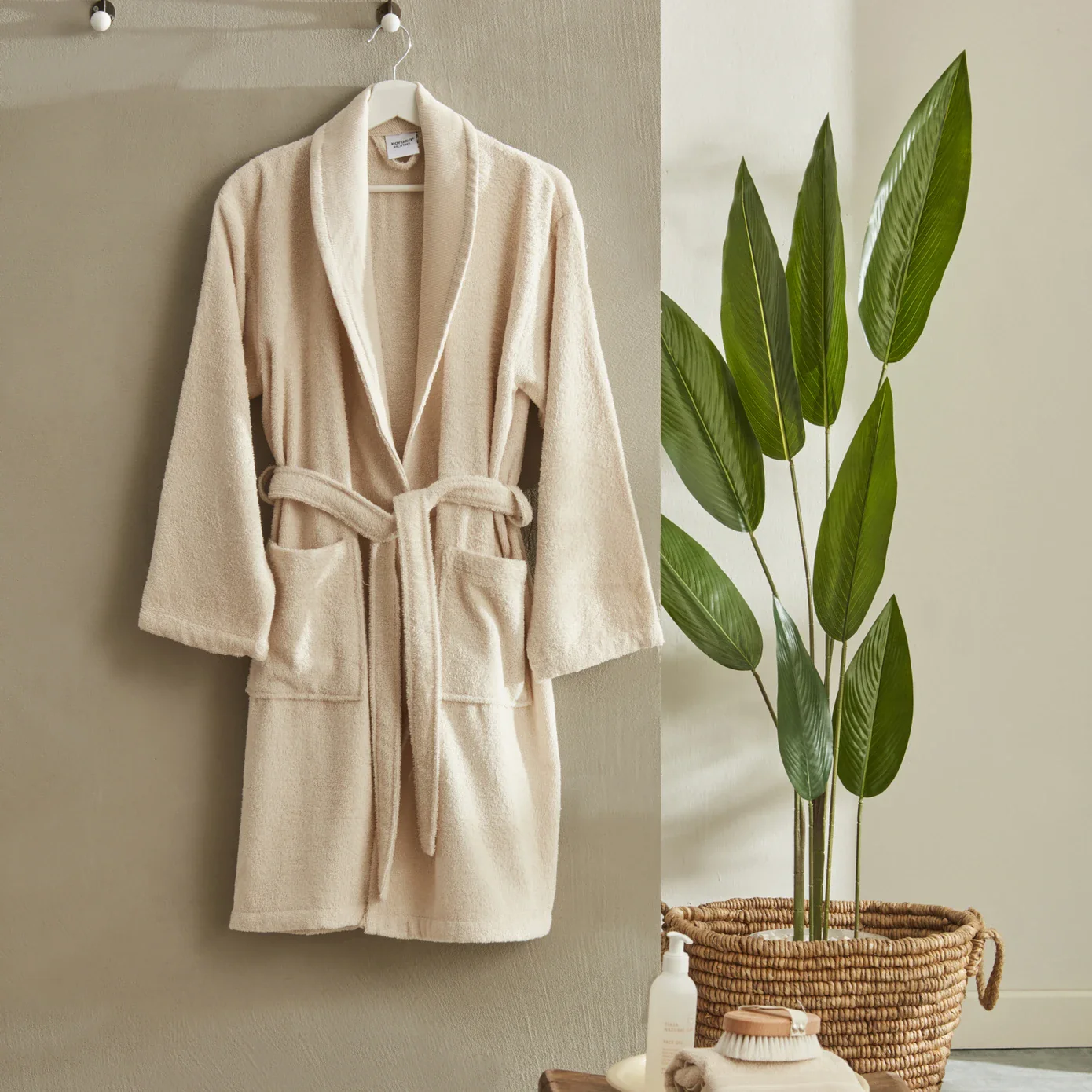 Karaca Home Andy 100% Turkish Cotton Bathrobe Set, L/XL, Beige - Image 2