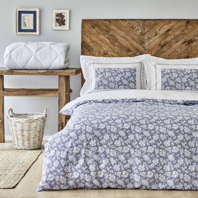 Karaca Home Celerina Blue 100% Turkish Cotton Fitted Duvet Cover Set, Single