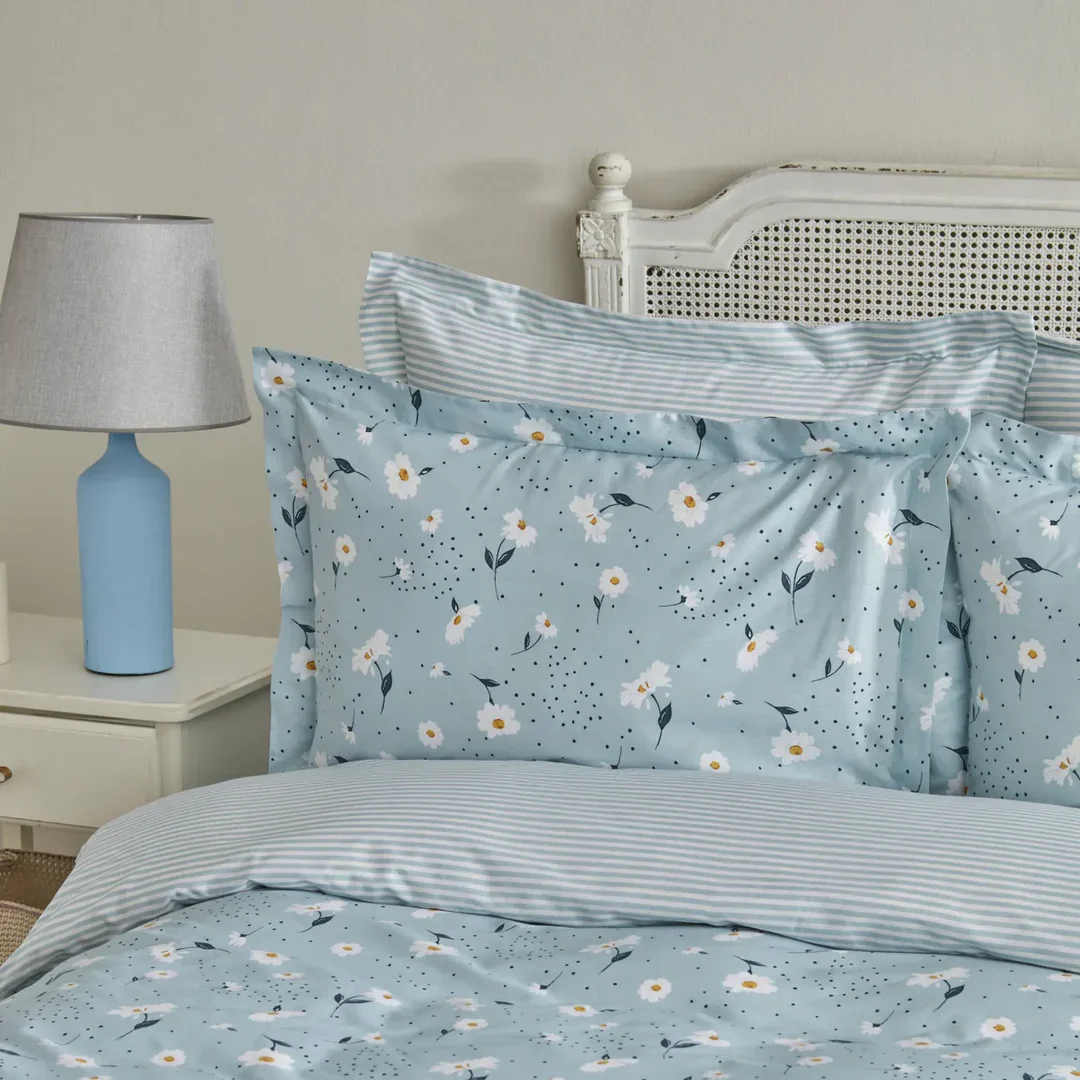 Karaca Home Daisy 100% Cotton Duvet Cover Set, Double, Mint - Image 3