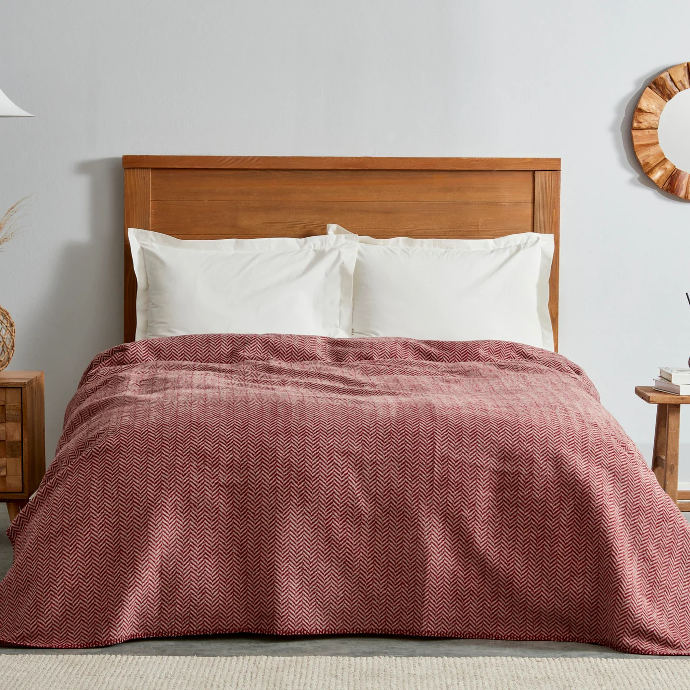 Karaca Home Sandra Herringbone Pattern Blanket, 200x220cm, Double, Burgundy