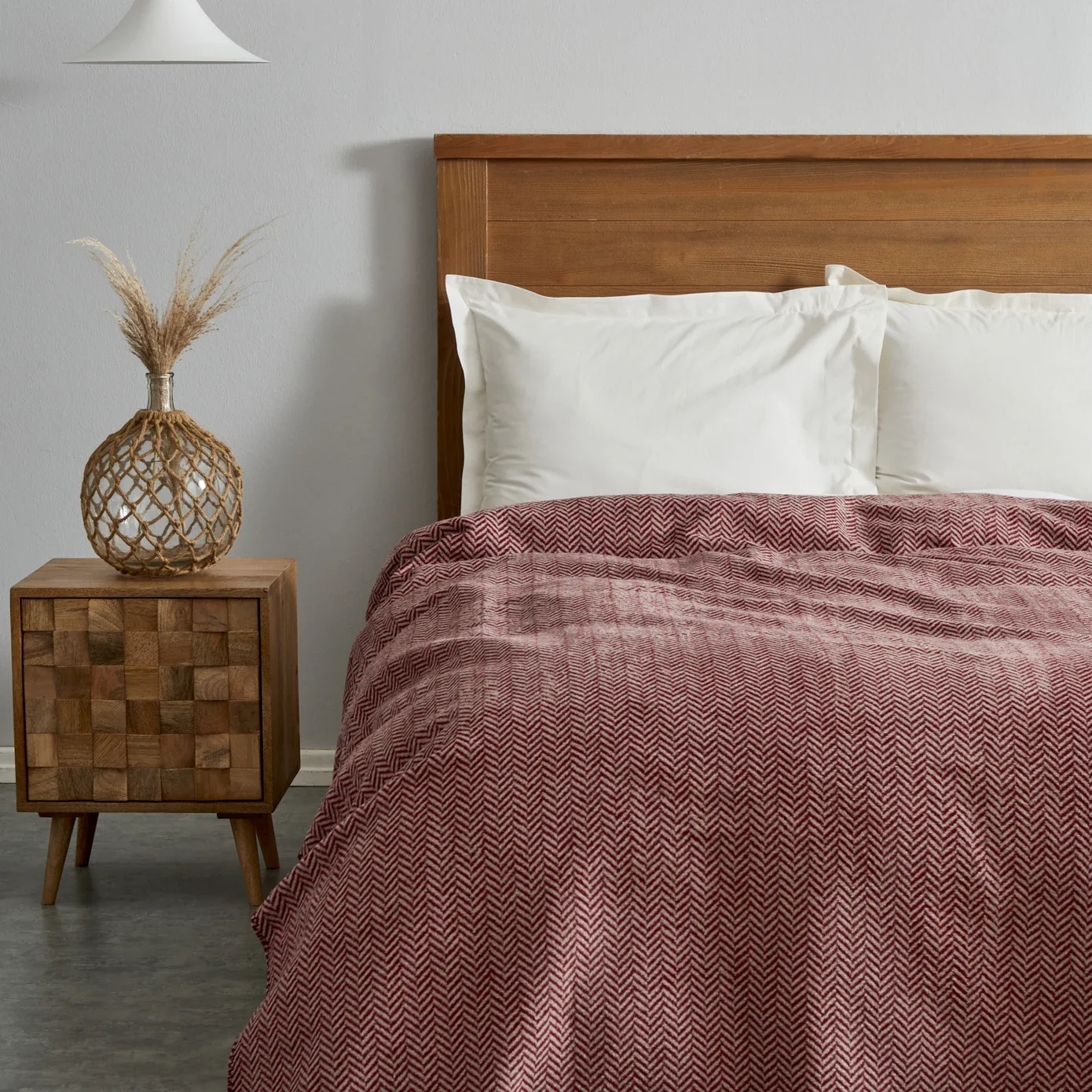 Karaca Home Sandra Herringbone Pattern Blanket, 200x220cm, Double, Burgundy - Image 2