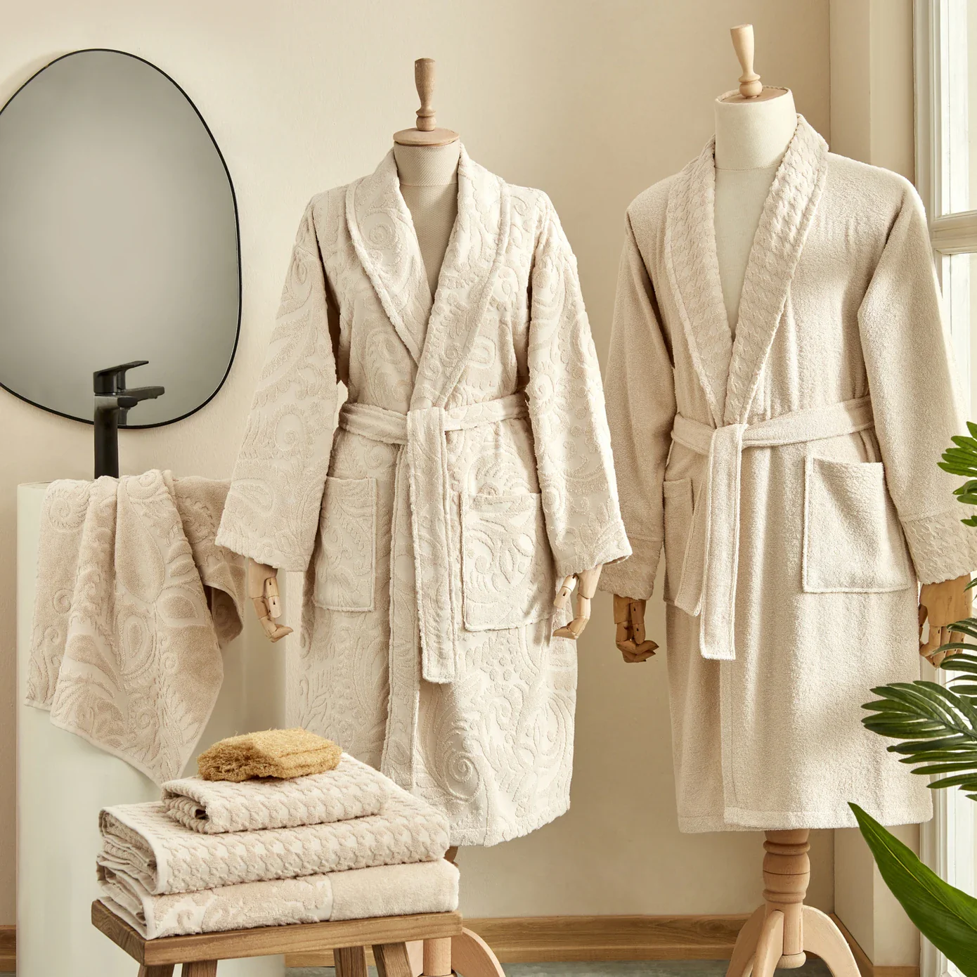 Karaca Home Seden 6-Piece 100% Turkish Cotton Family Bathroom Set, Beige