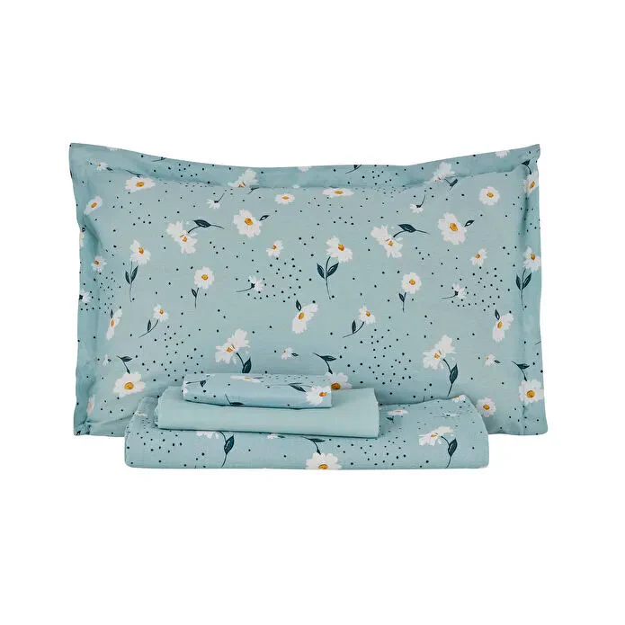 Karaca Daisy 100% Cotton Bedding Set, Double, Mint - Image 9