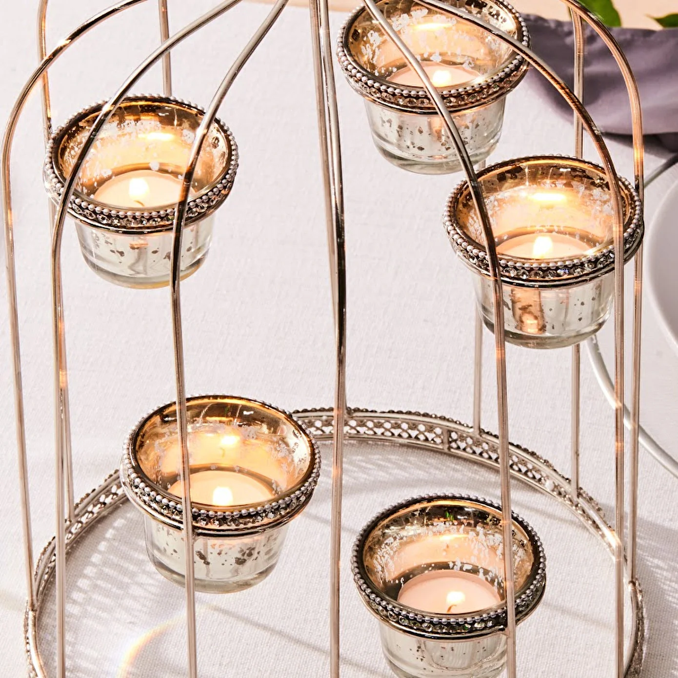 Karaca Majesty 5-Piece Stainless Steel & Glass Candleholder, 40x21cm, Silver - Image 3