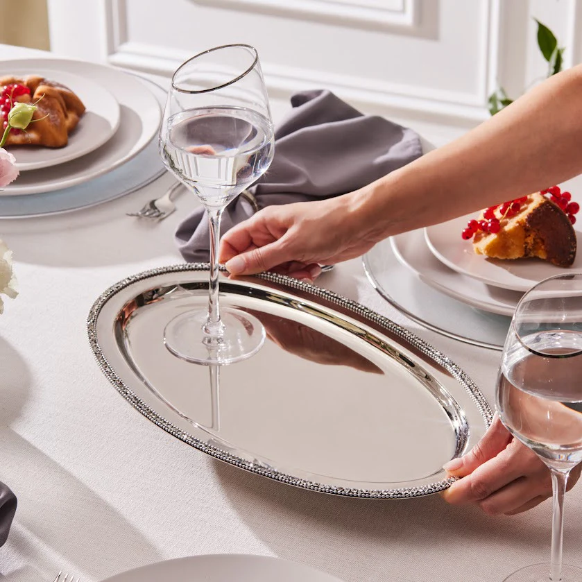 Karaca Home Majesty Stainless Steel Decorative Oval Tray, 38,5x23,5 cm, Silver - Image 2
