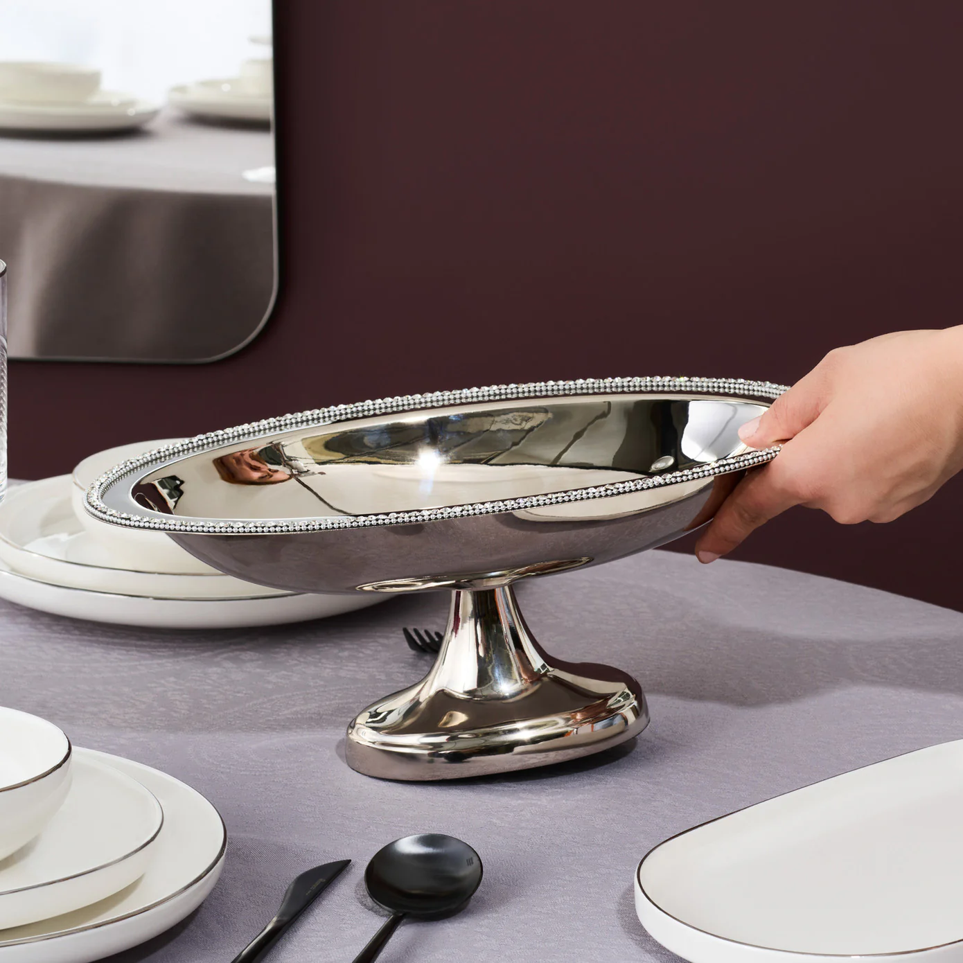 Karaca Home Majesty Stainless Steel Oval Bowl, Silver - Image 4