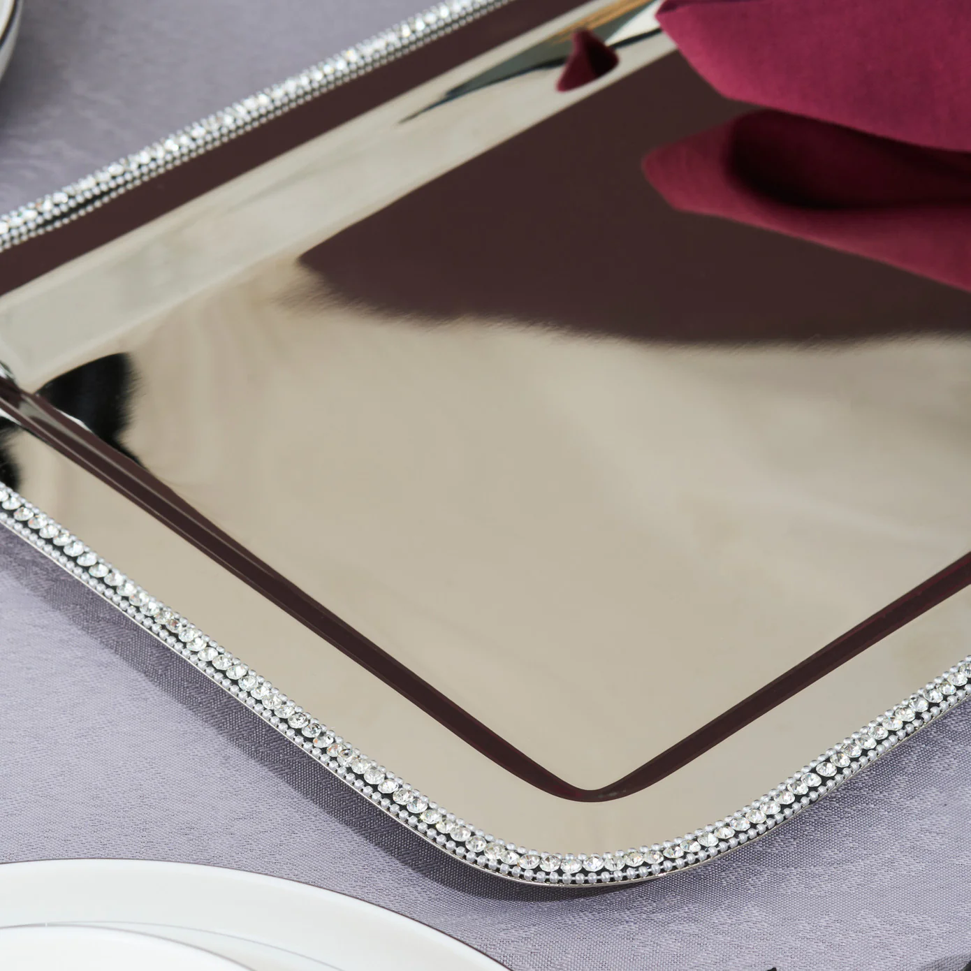 Karaca Home Majesty Stainless Steel Decorative Rectangular Tray, 42x29,5cm, Silver - Image 4