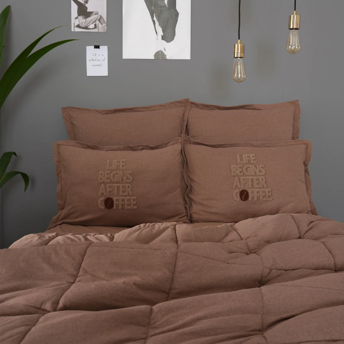 Karaca Home Motto 100% Turkish Cotton Comfort Bedding Set, Double, Brown - Image 3