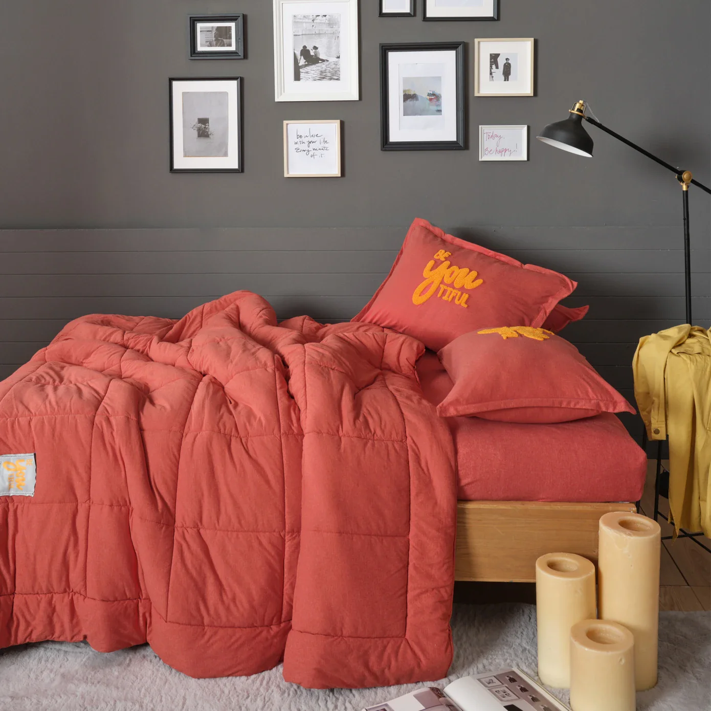 Karaca Home Motto 100% Turkish Cotton Comfort Bedding Set, Double, Red - Image 3